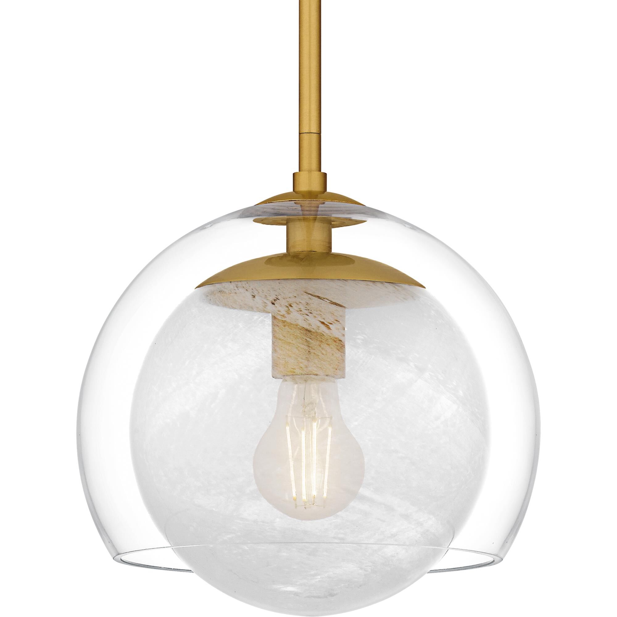 Shown in Brushed Gold finish and Clear Glass With Cloud Glass Inside, Clear Glass Outside shade