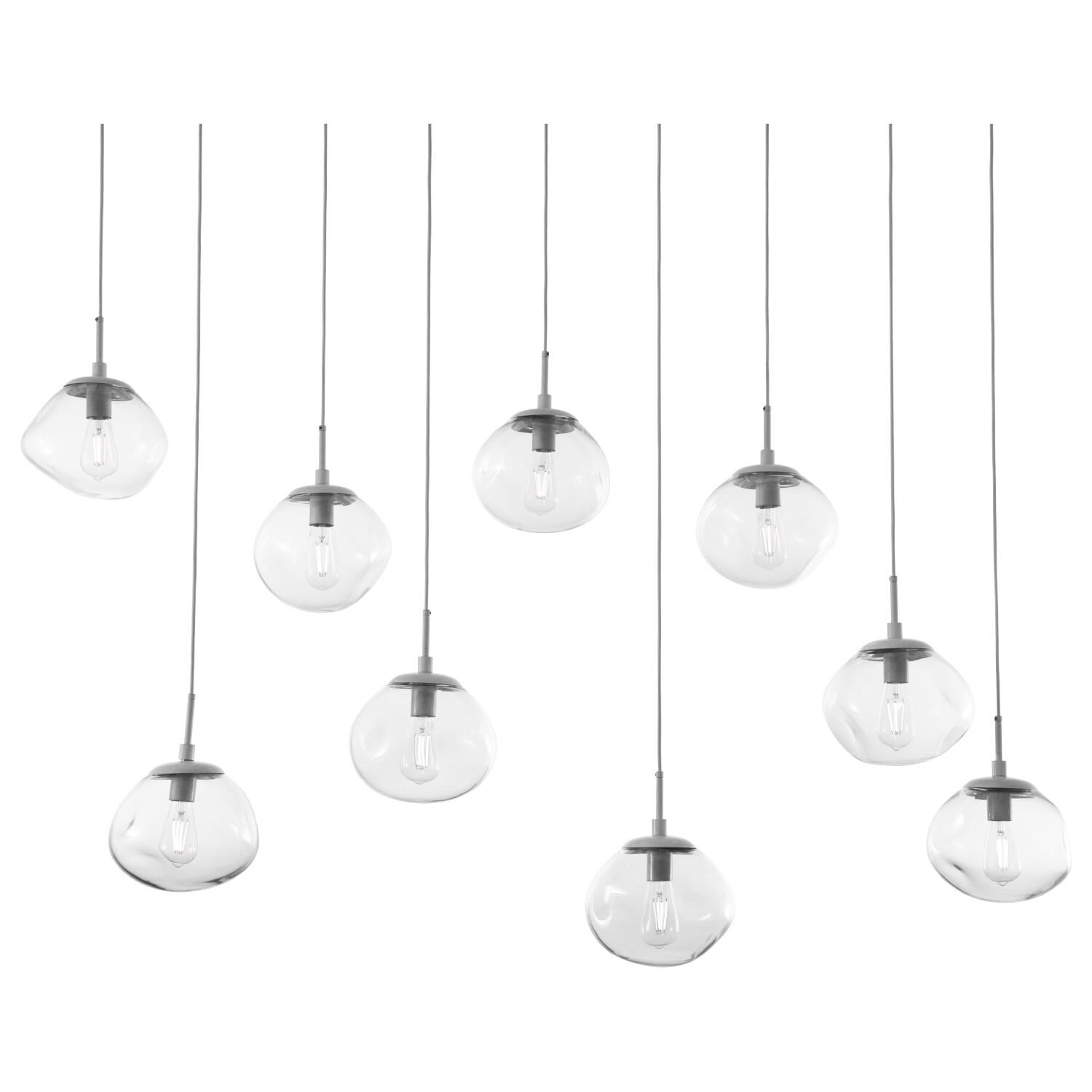 Shown in Metallic Beige Silver finish and Blown Clear glass