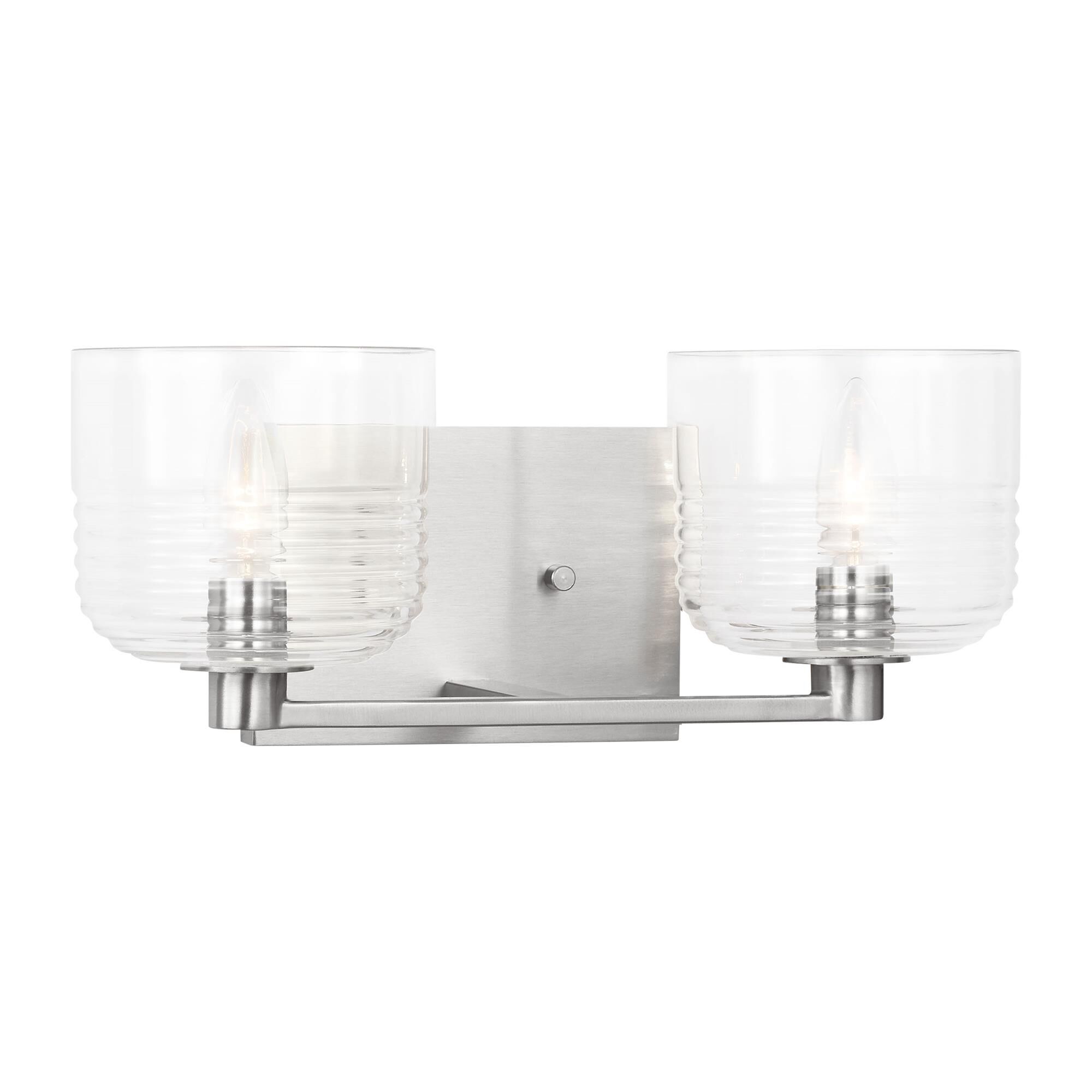 Shown in Brushed Nickel finish and Clear Ribbed glass