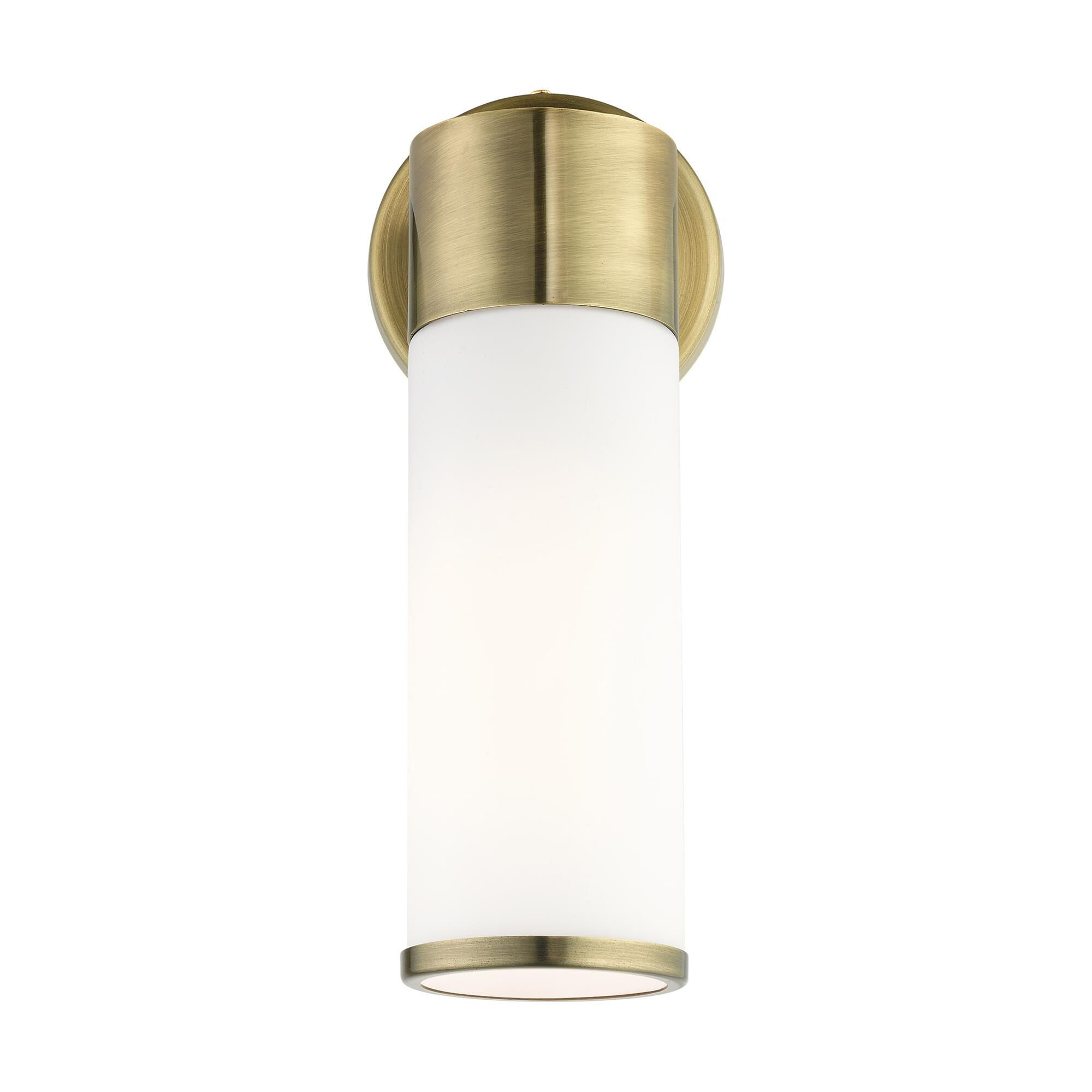 Shown in Antique Brass finish and Satin Opal White glass