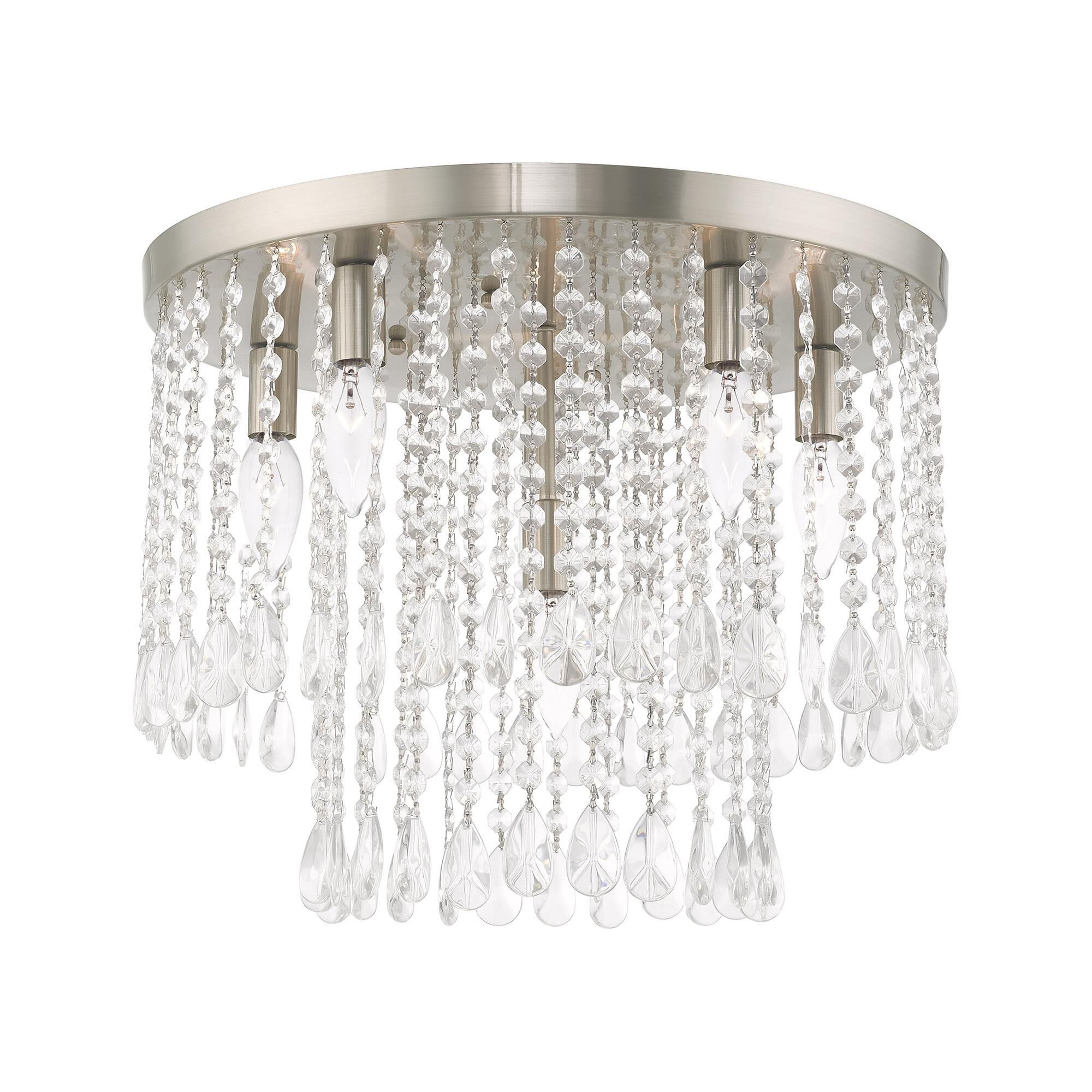 Shown in Brushed Nickel finish and Clear Crystals glass