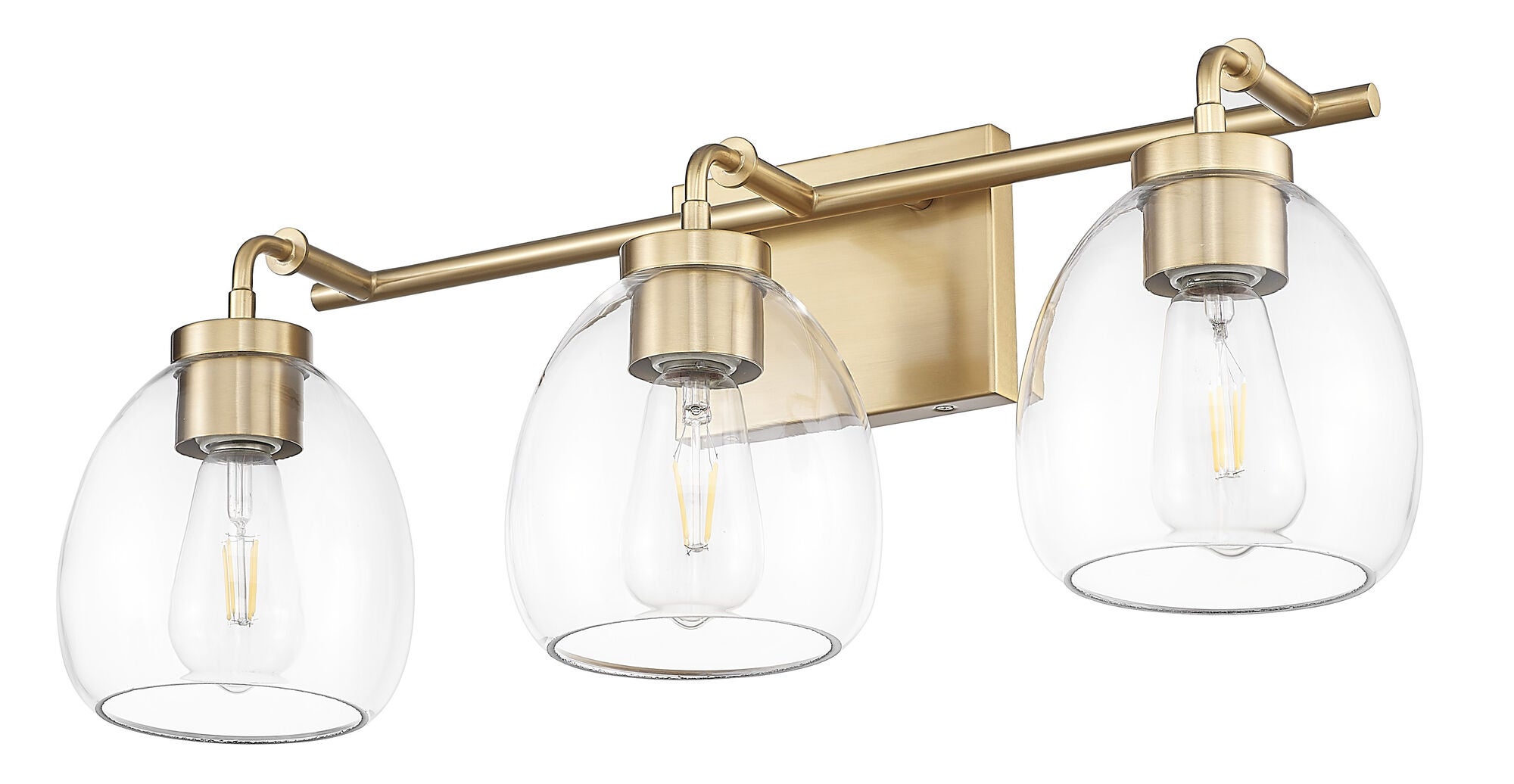 Shown in Brass finish and Clear Glass Globes shade