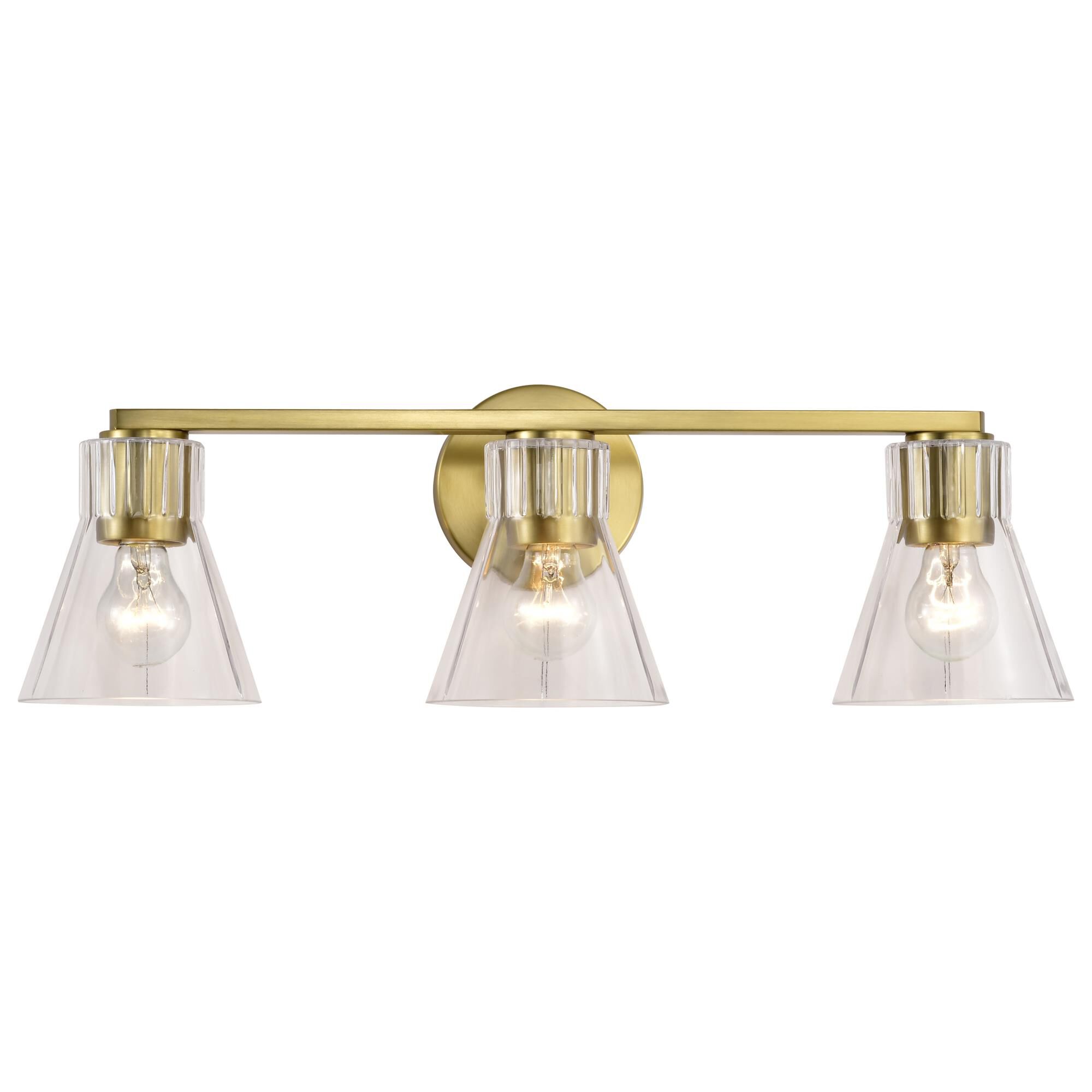 Shown in Vintage Brass finish and Clear glass