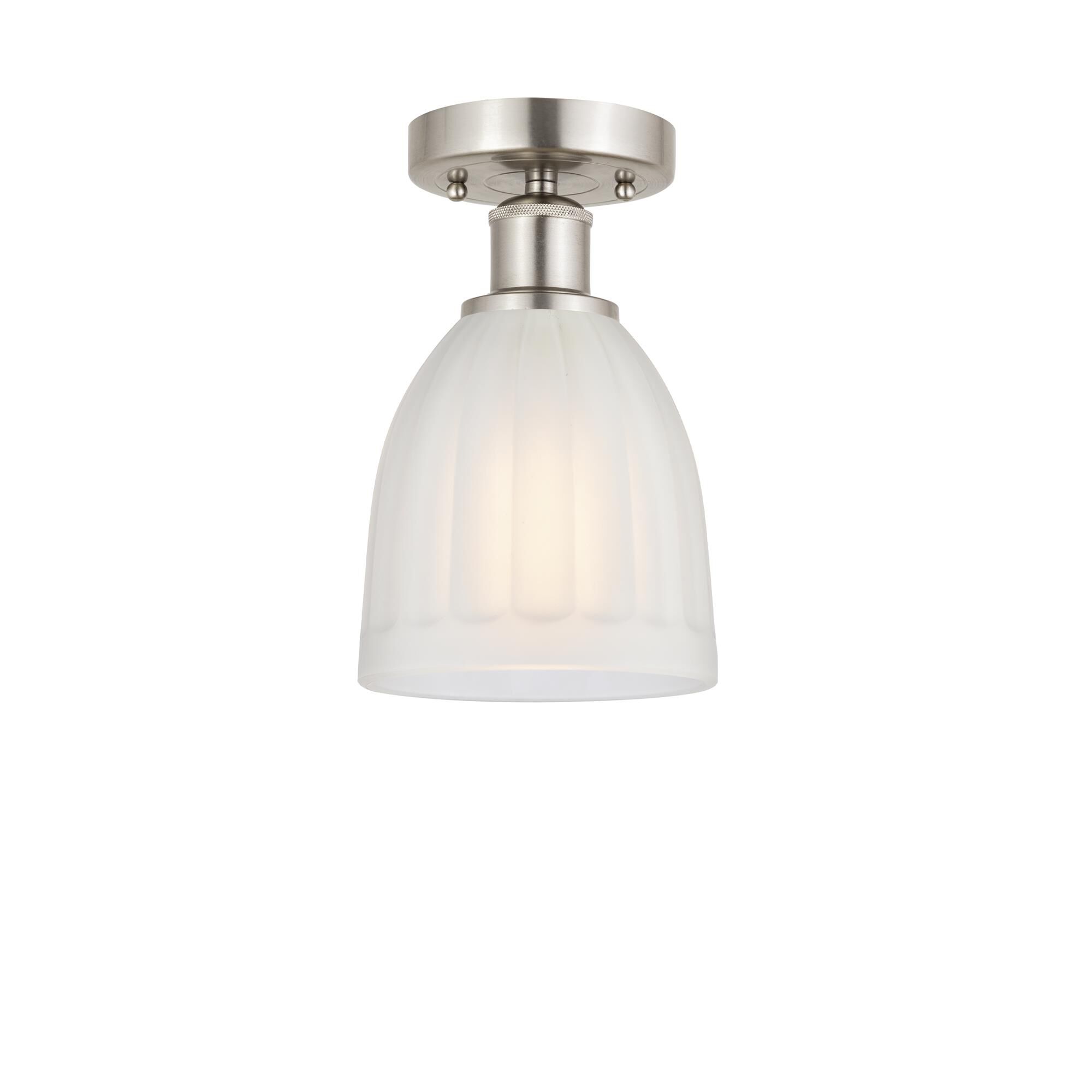 Shown in Brushed Satin Nickel, White finish and White glass and White Glass shade