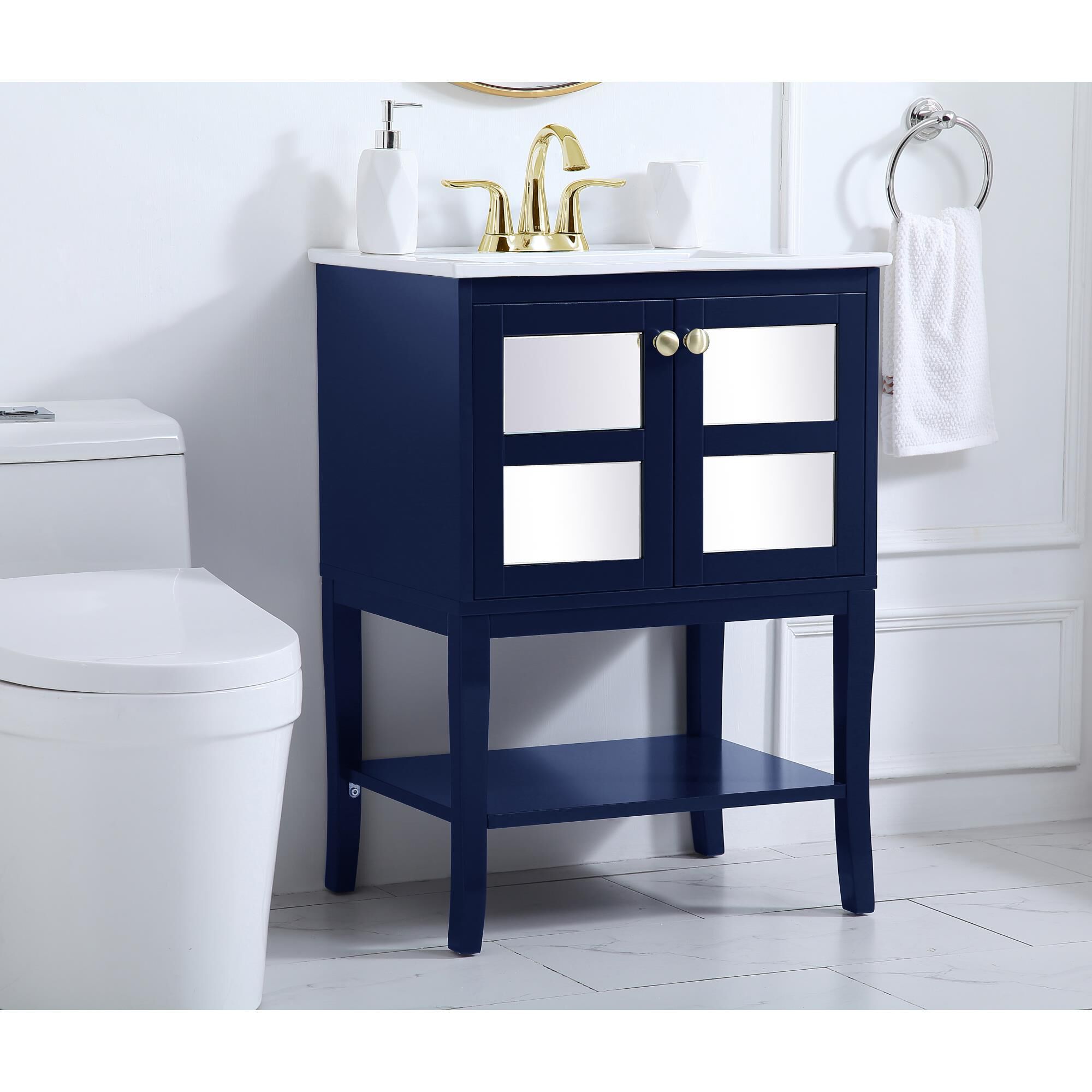 Shown in Blue And White And Gold With White Porcelain finish