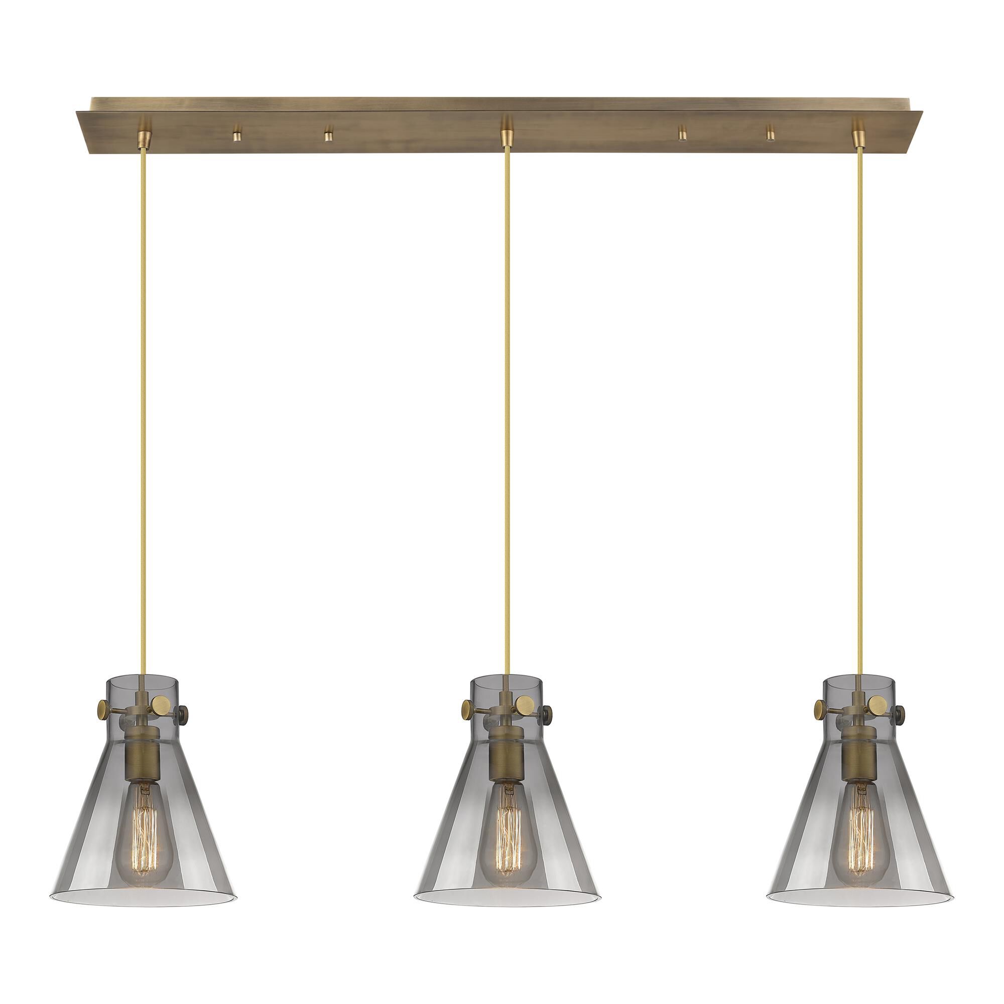 Shown in Brushed Brass finish and Light Smoke glass and Light Smoke Glass shade