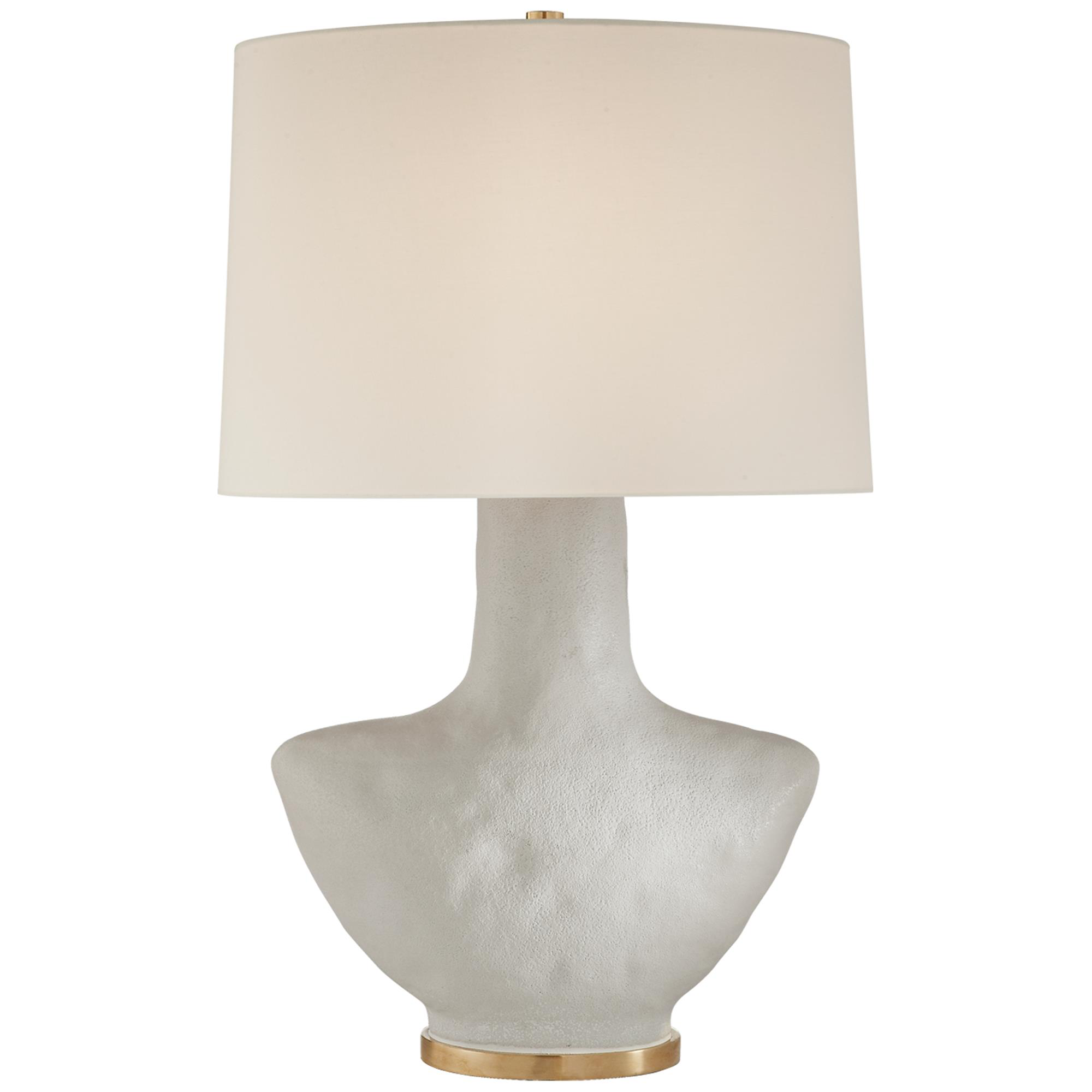 Shown in Porous White Porcelain finish and Linen Oval shade
