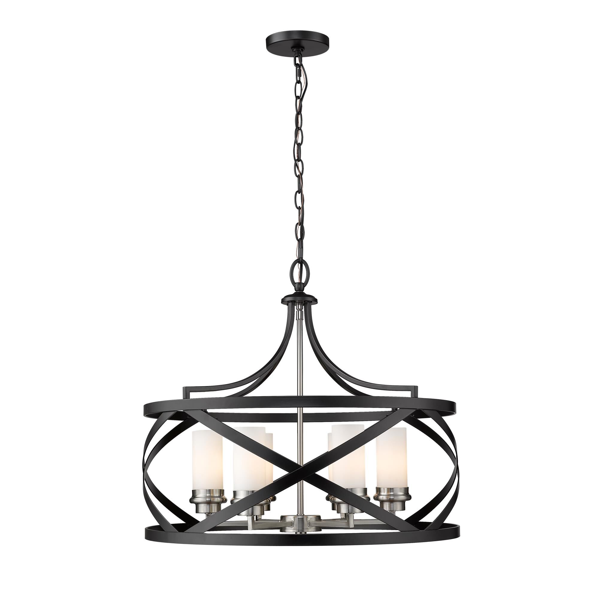 Shown in Matte Black + Brushed Nickel finish and Glass shade