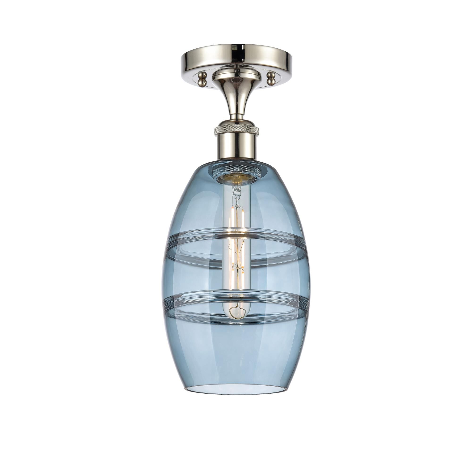 Shown in Polished Nickel finish and Princess Blue glass