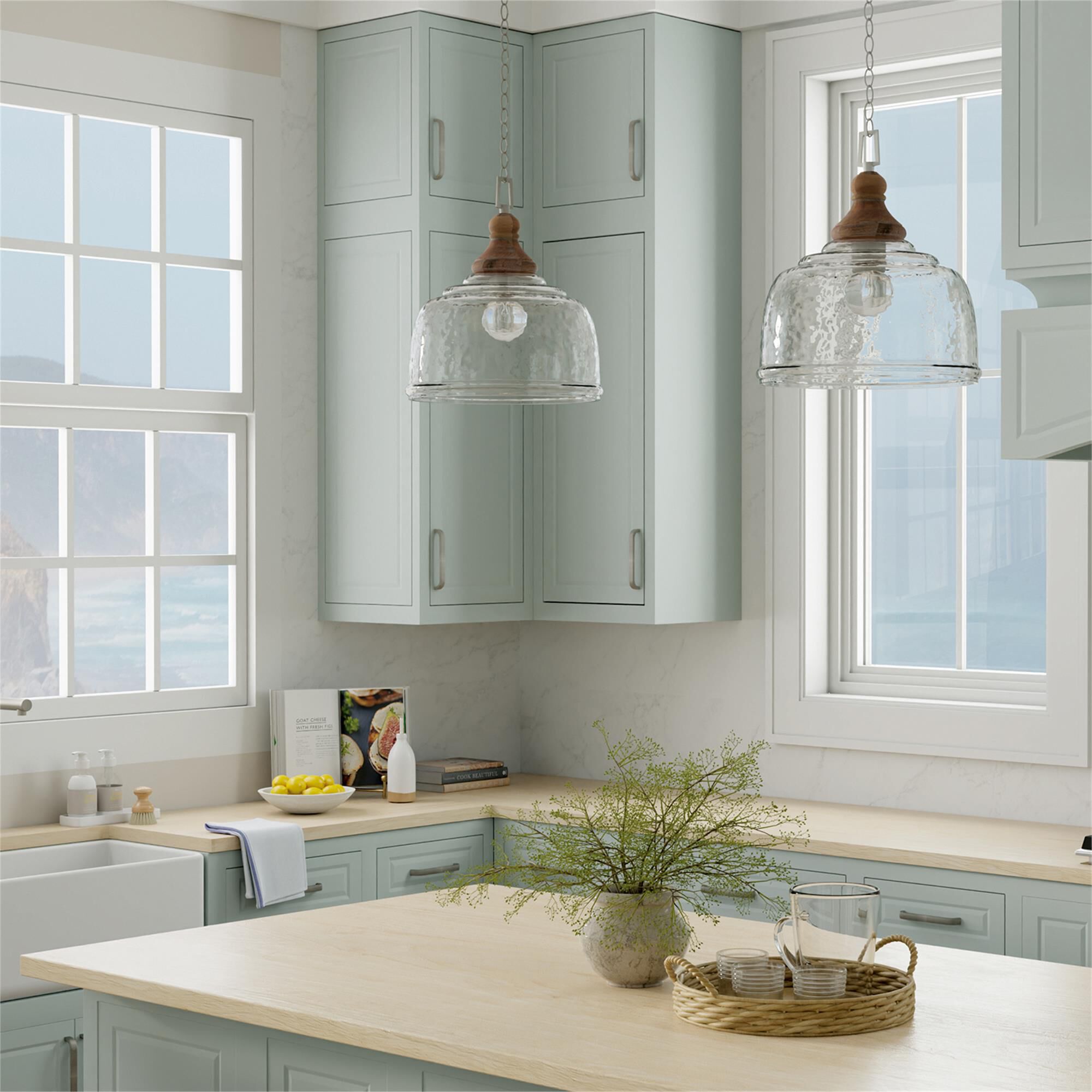 Shown in Grey Wash finish and Clear Organic Rippled glass