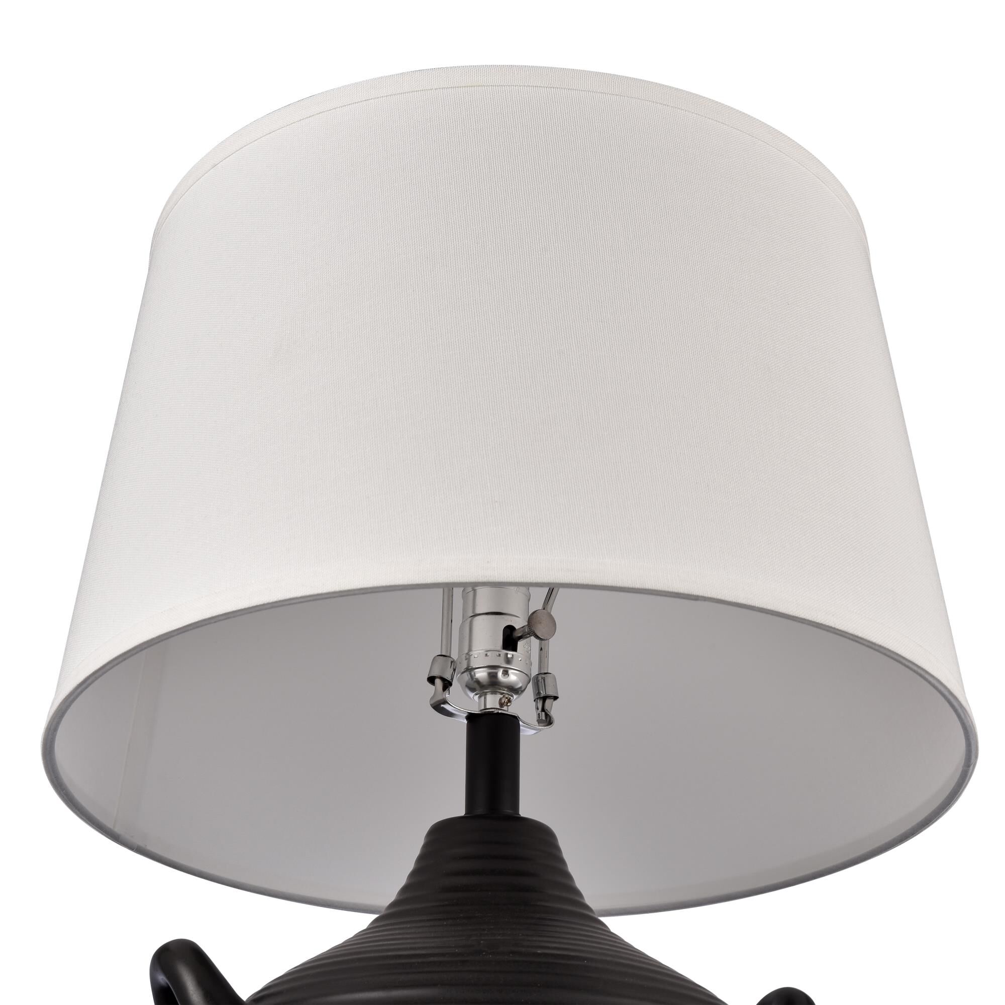 Shown in Gloss Black finish and White Linen Shade glass and White Linen shade
