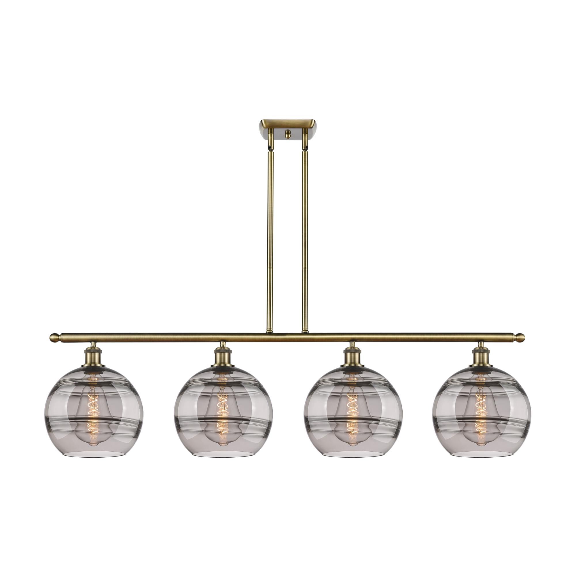 Shown in Antique Brass finish and Light Smoke glass