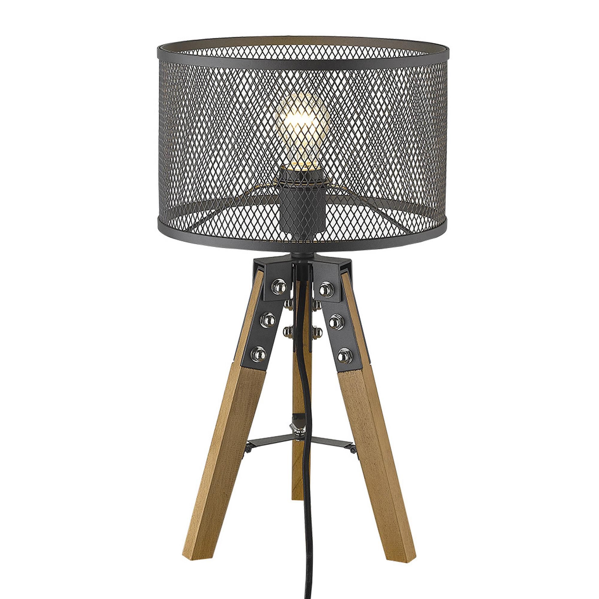 Shown in Matte Black finish and Black glass and Black Iron Mesh Drum shade