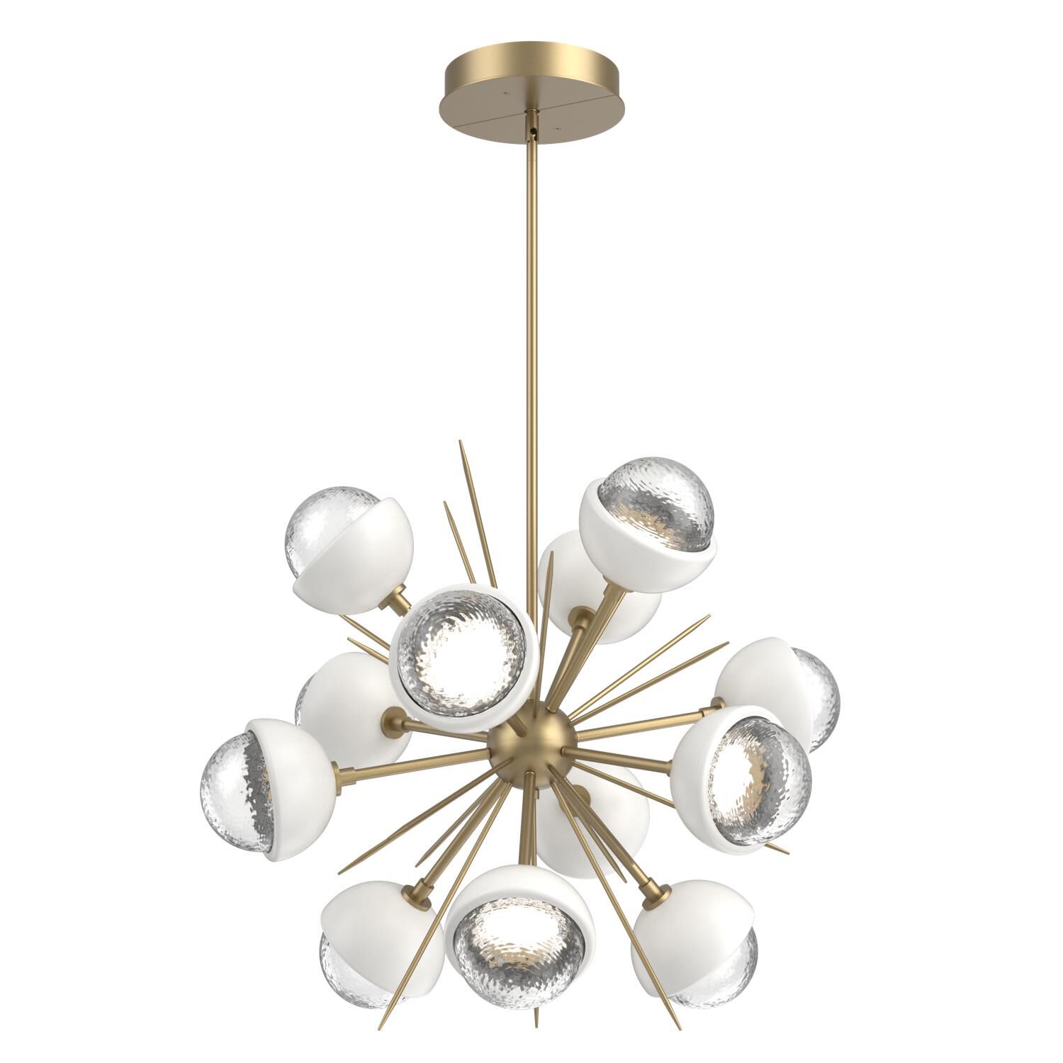 Shown in Gilded Brass finish and Clear glass and Salt White accent