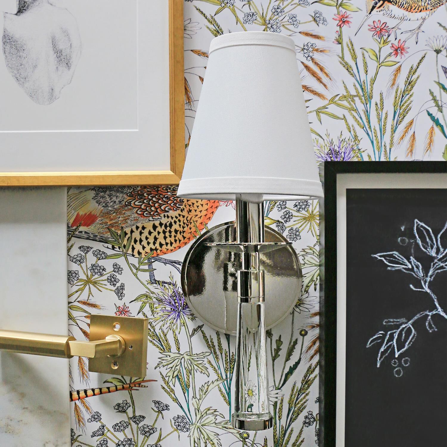 Shown in Polished Nickel finish and White Silk shade