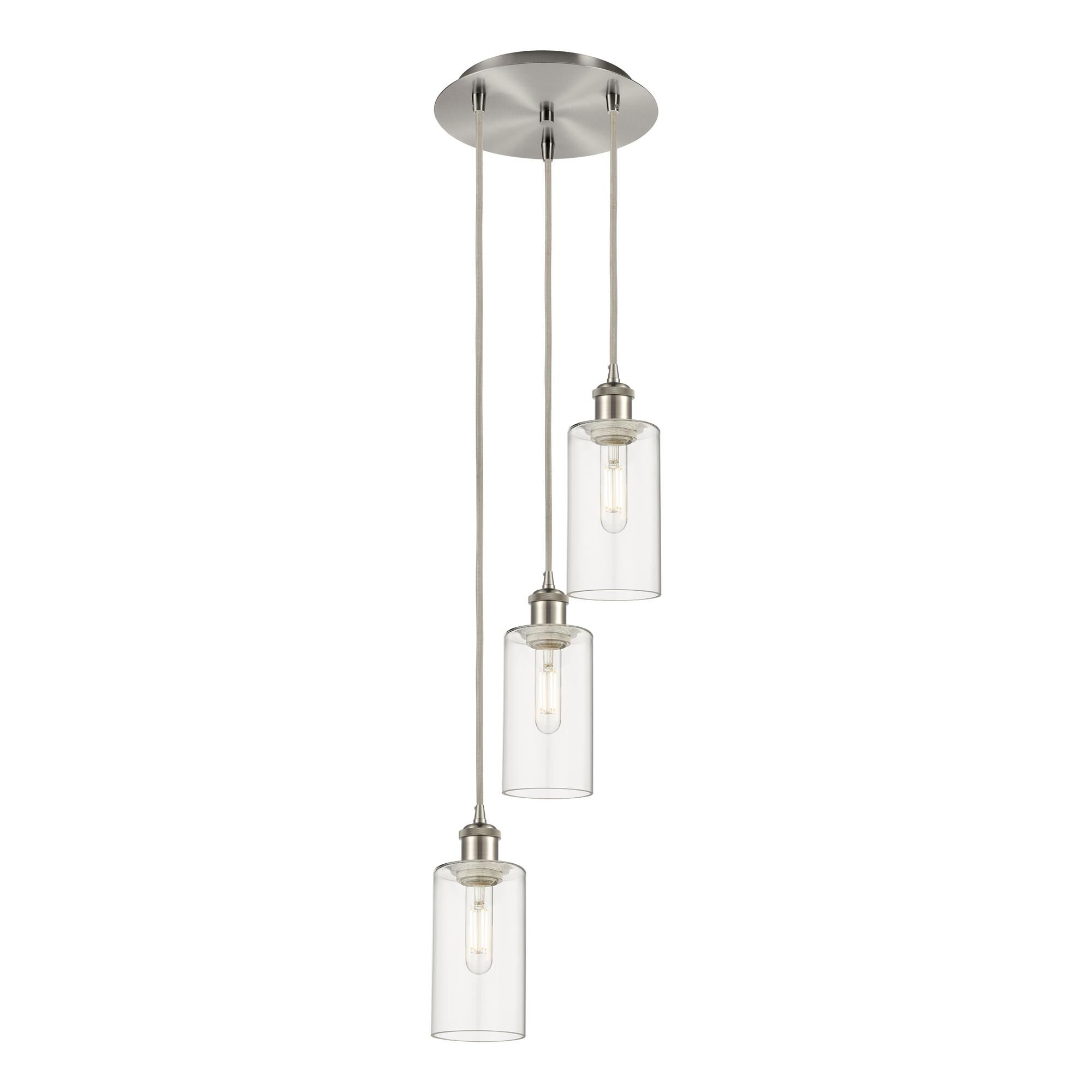 Shown in Satin Nickel finish and Clear shade