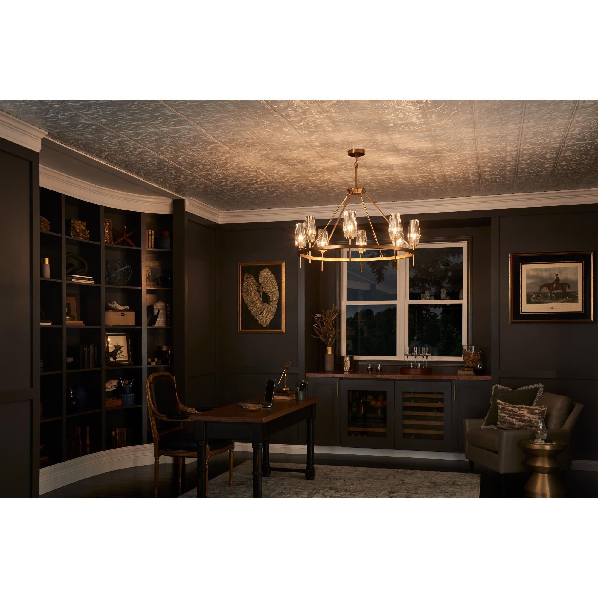 Shown in Heritage Brass finish and Faceted Clear Crystal glass