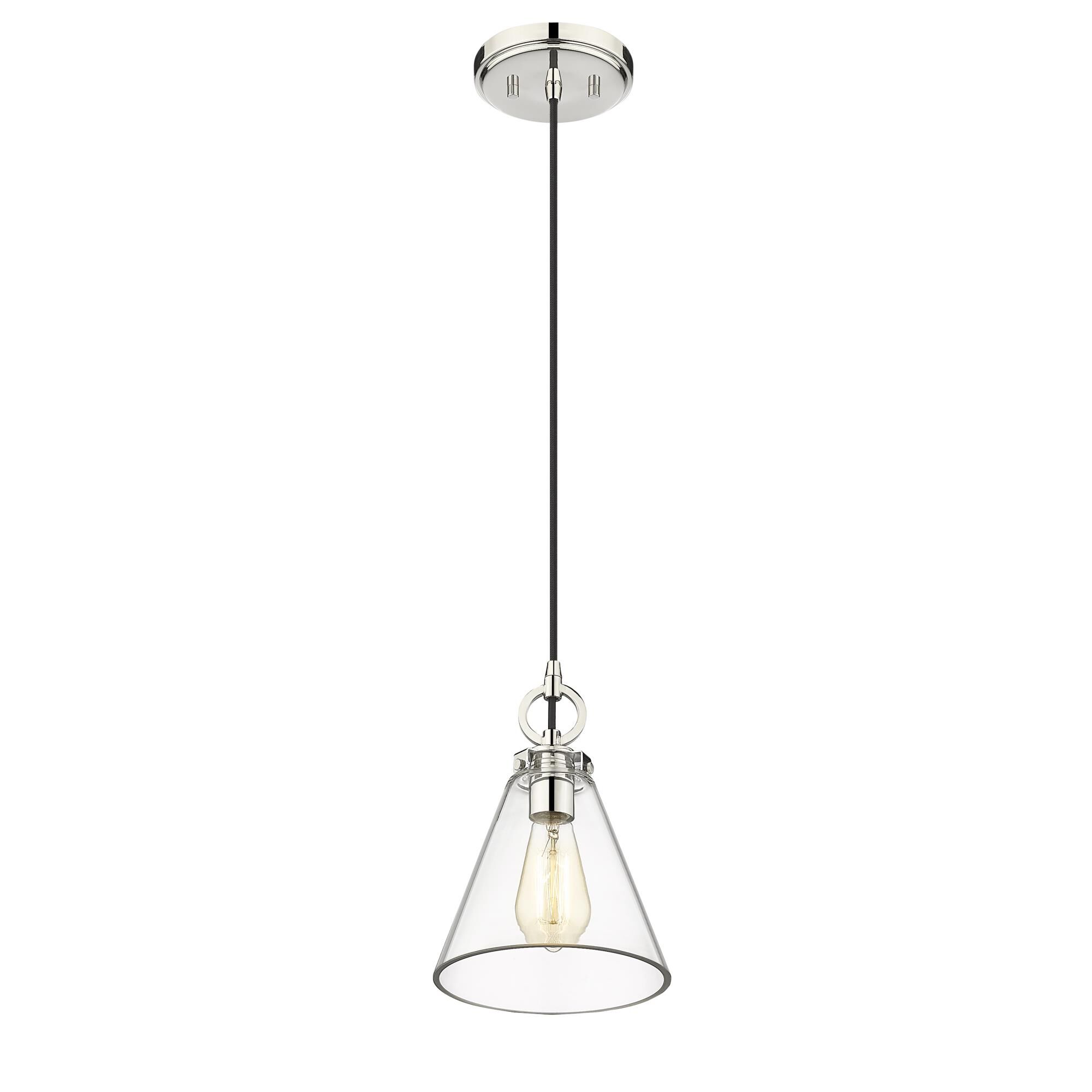 Shown in Polished Nickel finish and Glass shade