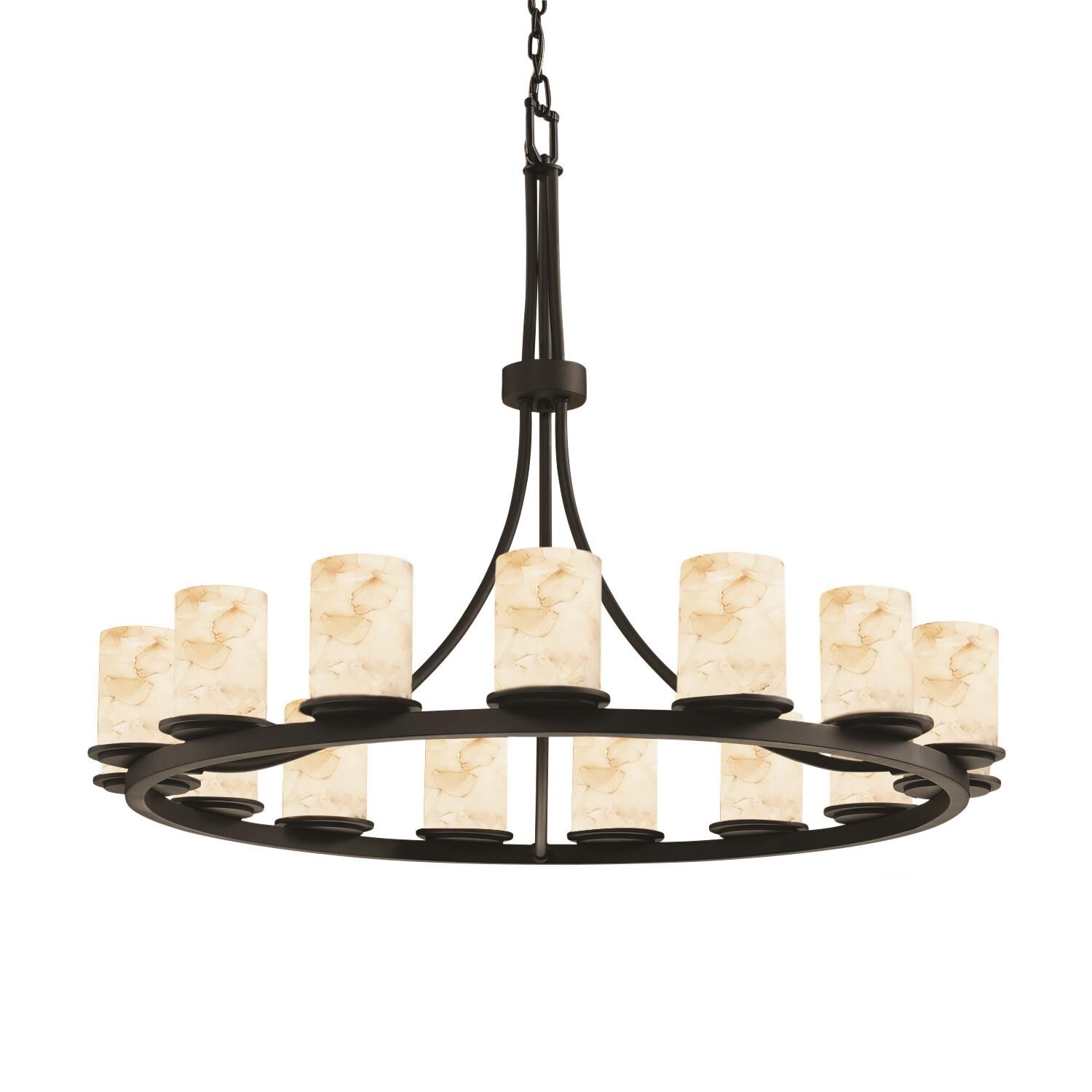 Shown in Matte Black finish and Alabaster Rocks glass and Cylinder with Flat Rim accent