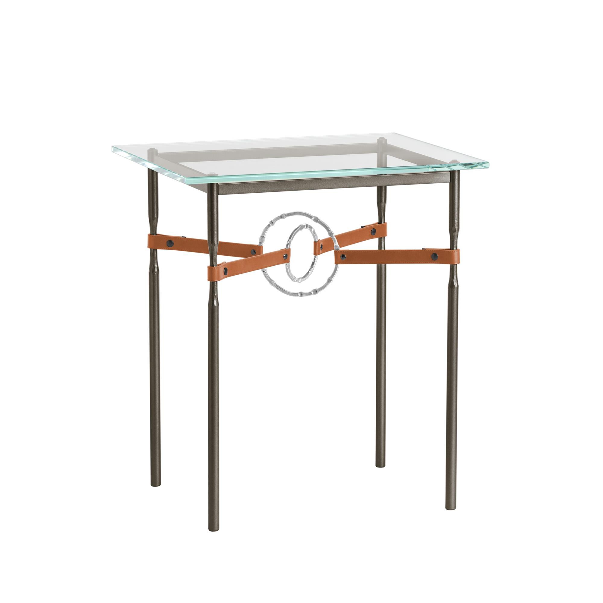 Shown in Oil Rubbed Bronze finish and Sterling Metal Detail with Chestnut Leather accent