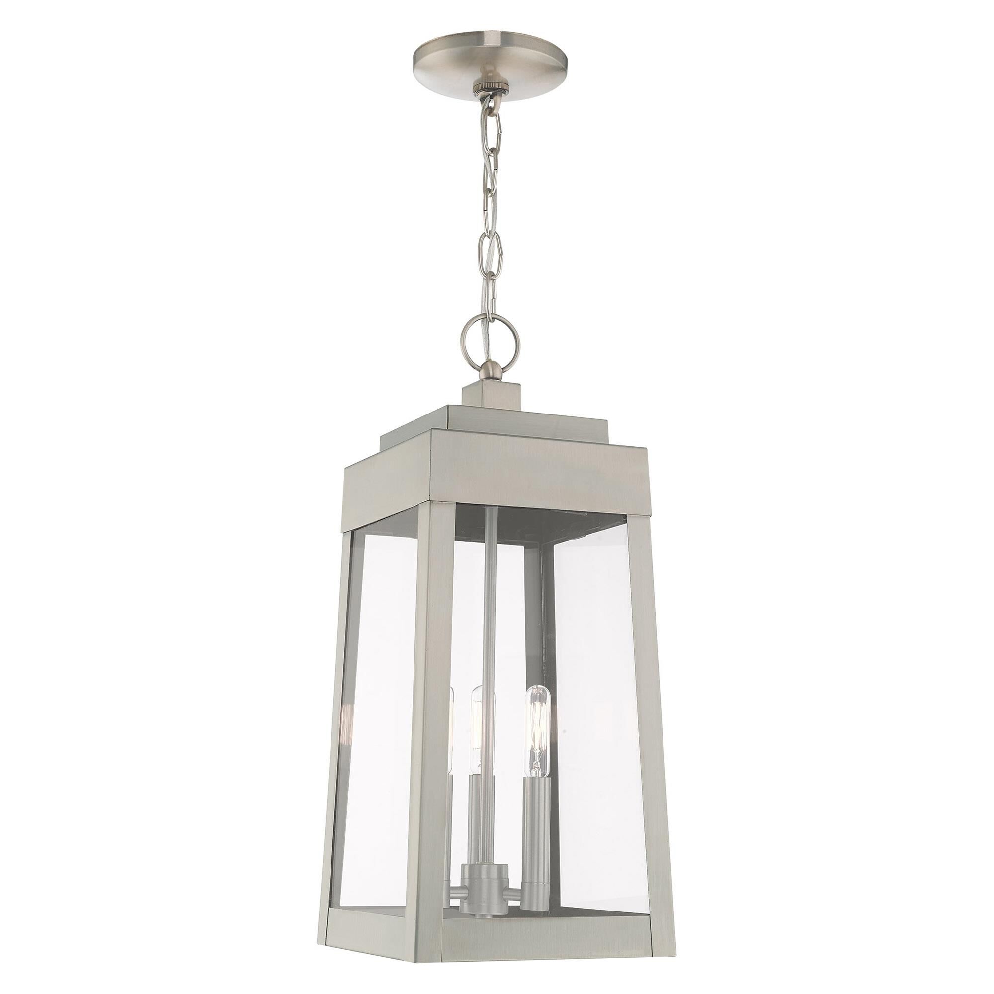 Shown in Brushed Nickel finish and Clear glass