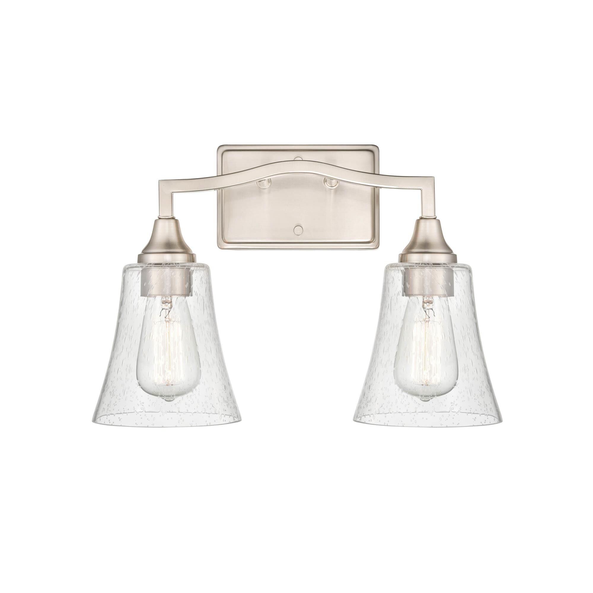 Shown in Brushed Nickel finish and Clear Seeded glass