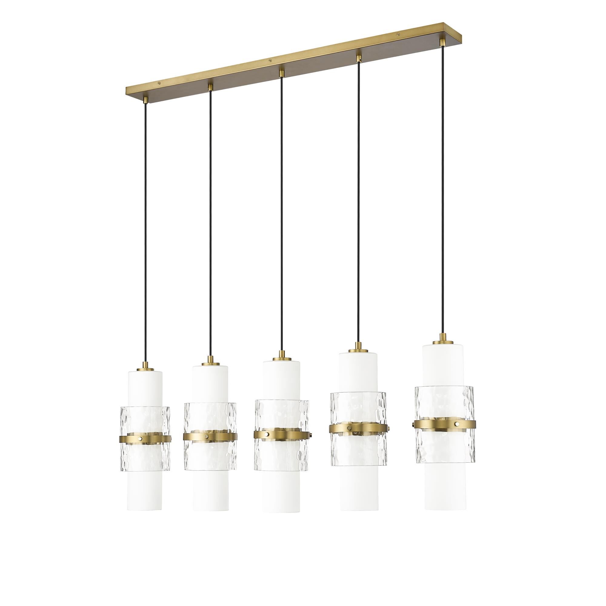 Shown in Modern Gold finish and Clear and Etched Opal glass