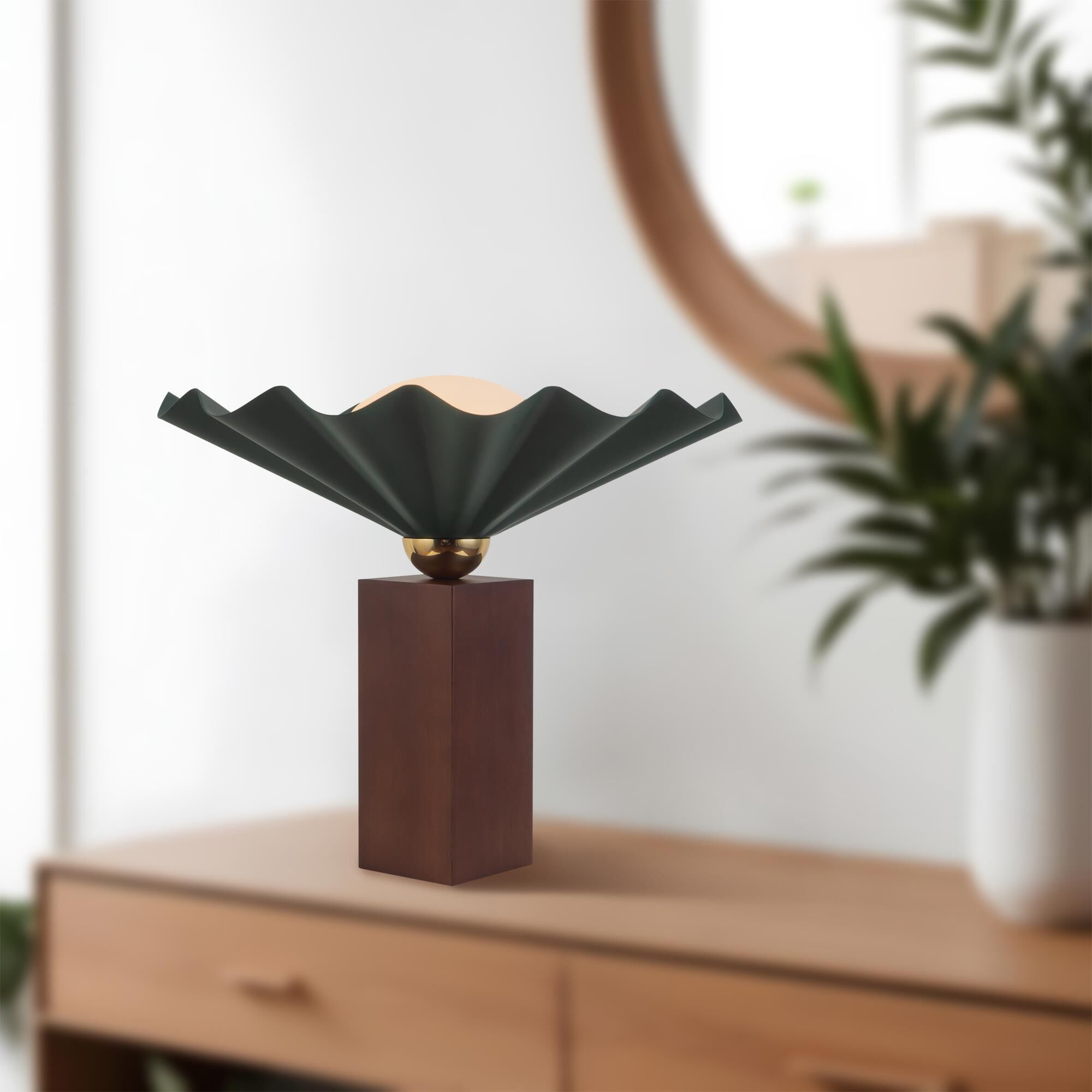 Shown in Pine Green finish and Matte Opal glass
