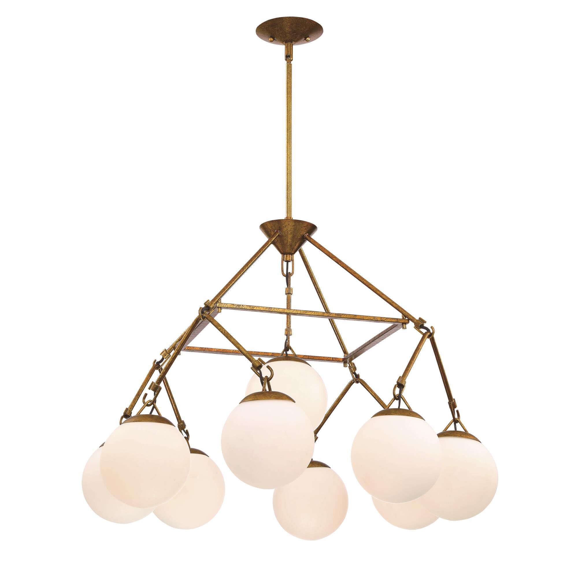 Shown in Patina Aged Brass finish and White Frosted glass and Glass shade