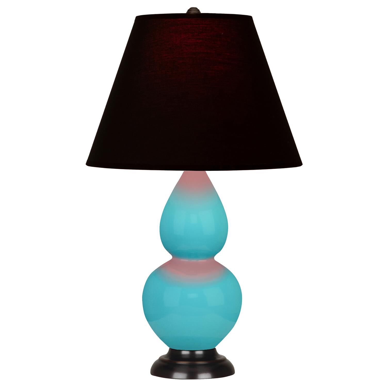 Shown in Egg Blue finish and Black and Red shade and Deep Patina Bronze accent