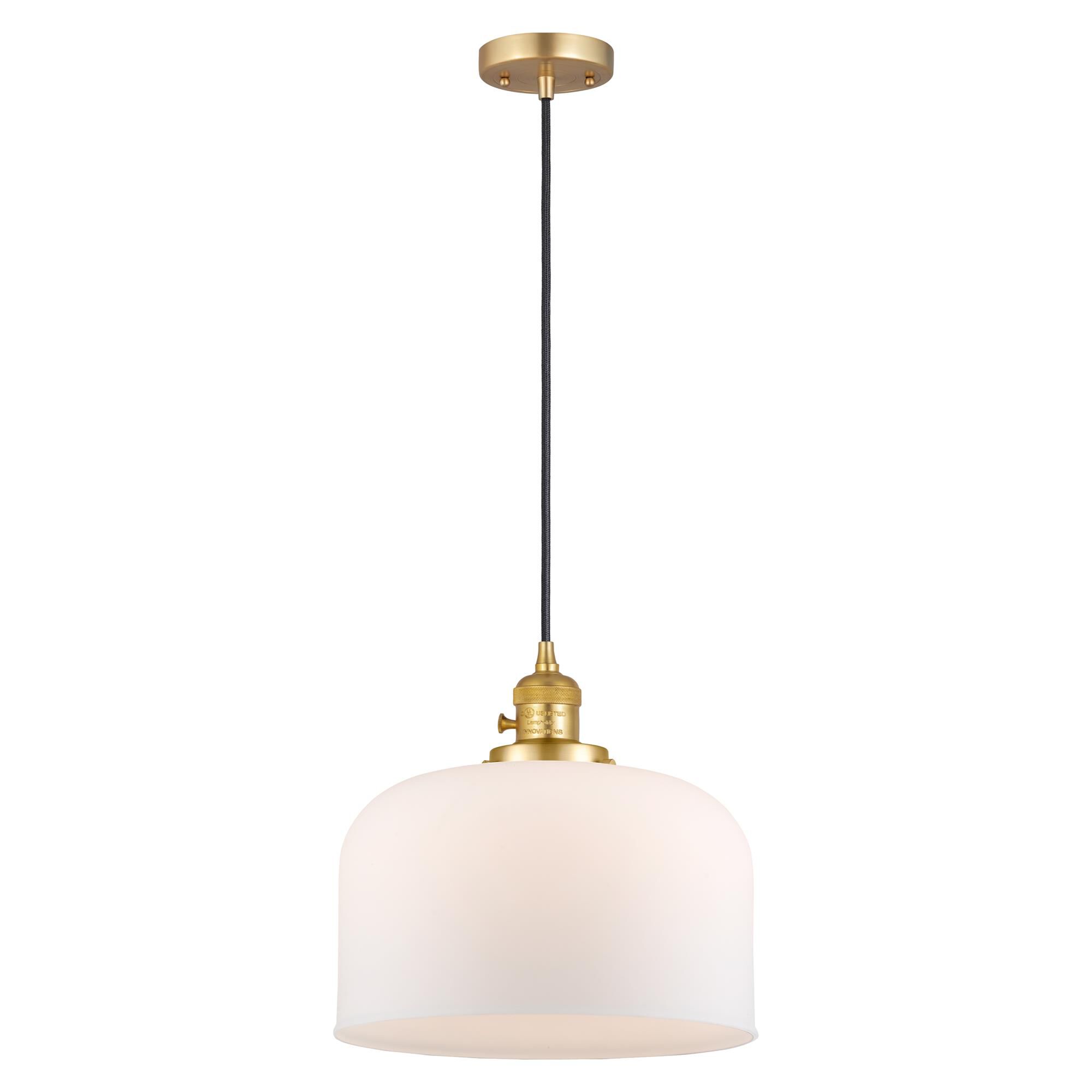 Shown in Satin Gold finish and Matte White Cased glass