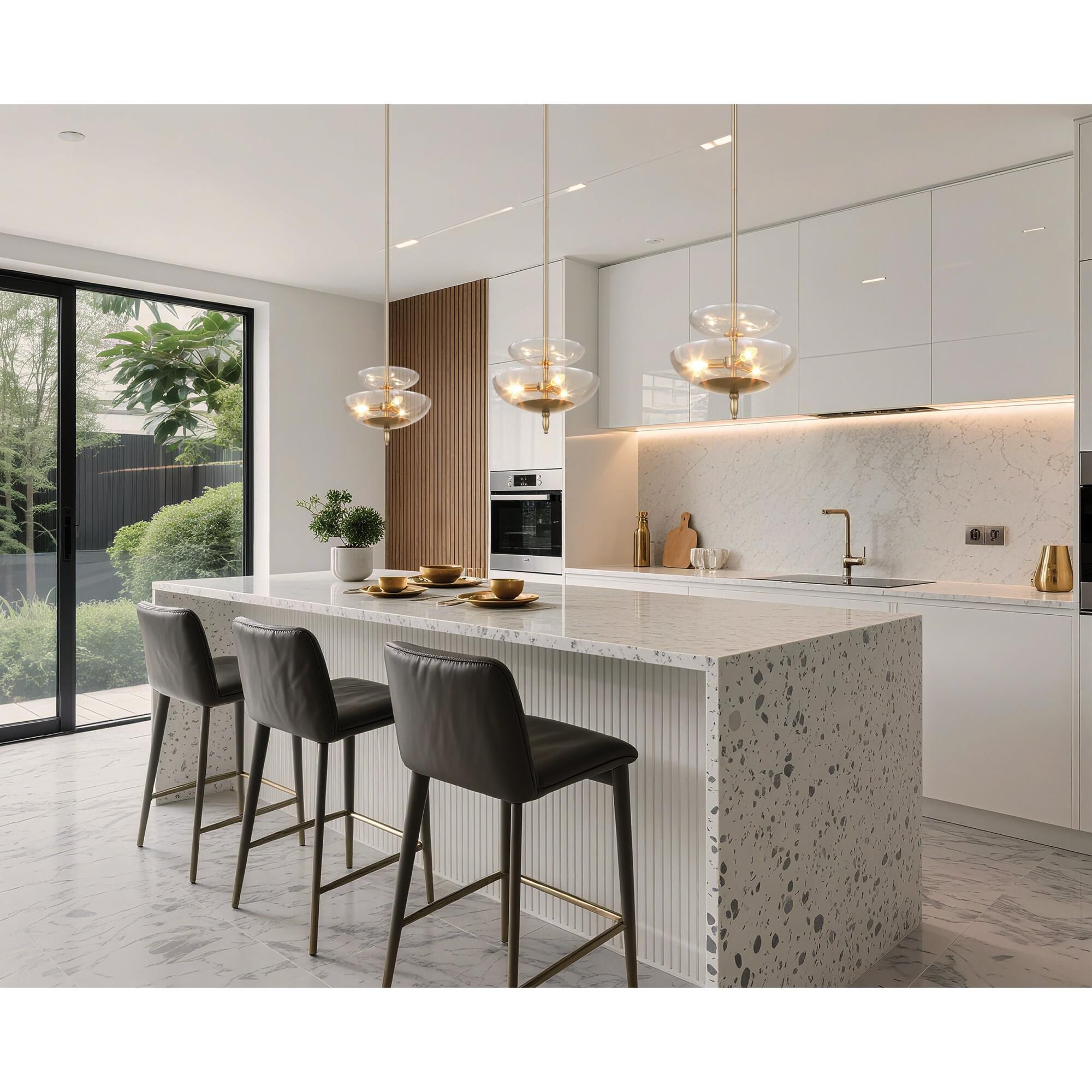 Shown in Brushed Gold finish and Smoked Amber glass