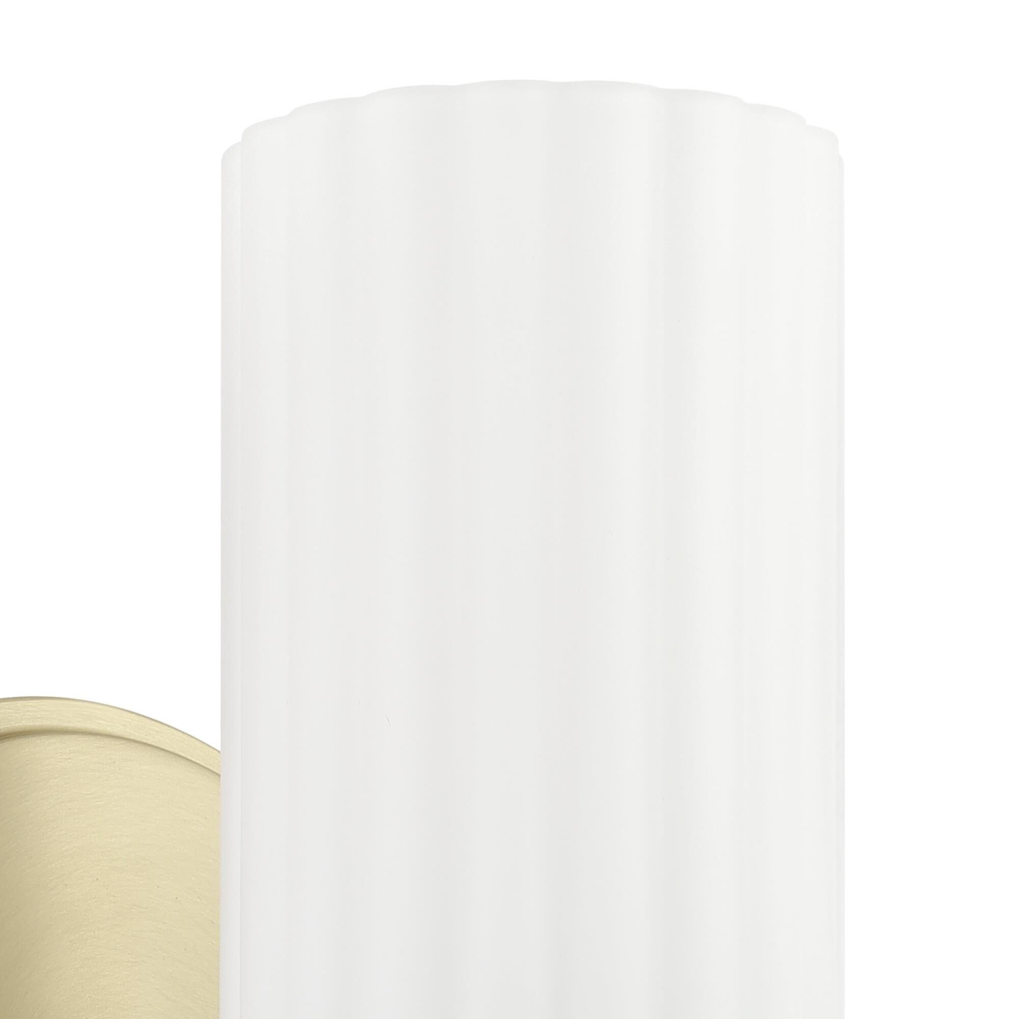 Shown in Champagne Gold finish and Etched Opal Ribbed glass