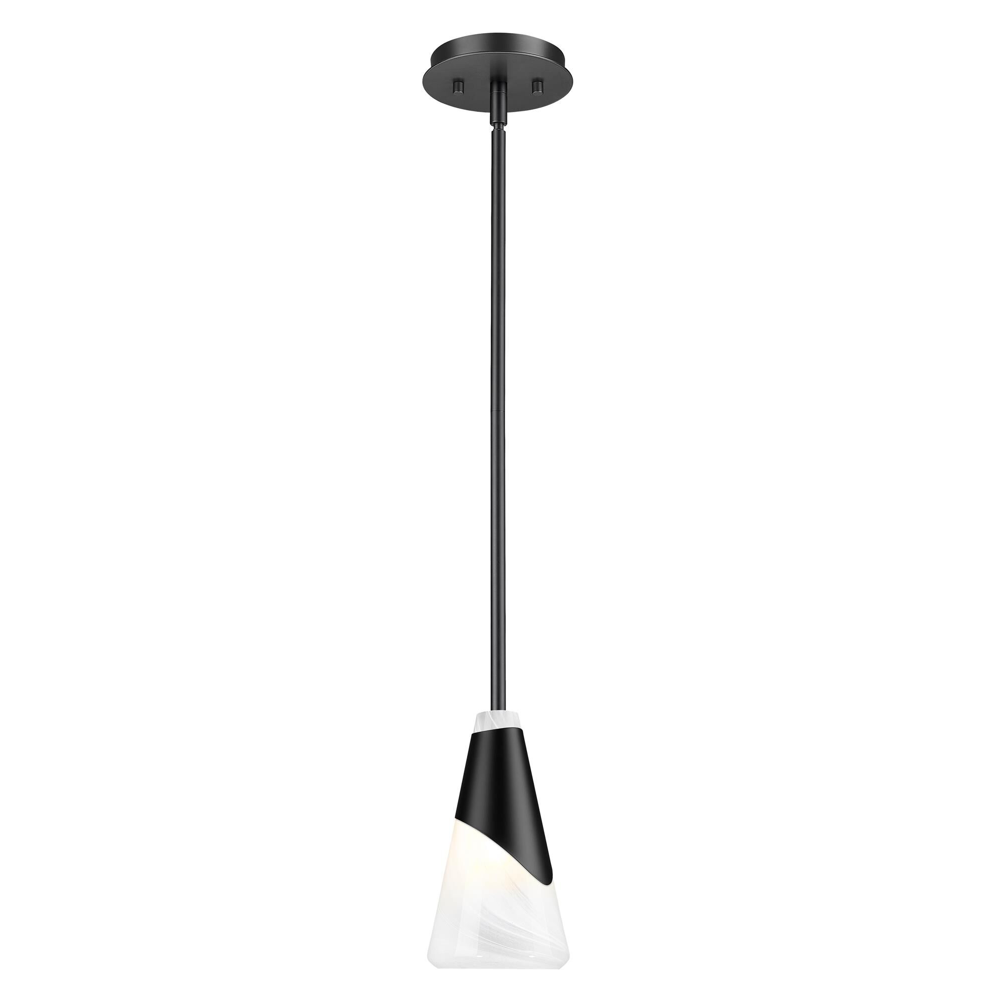 Shown in Matte Black finish and White Swirl glass and White Swirl shade