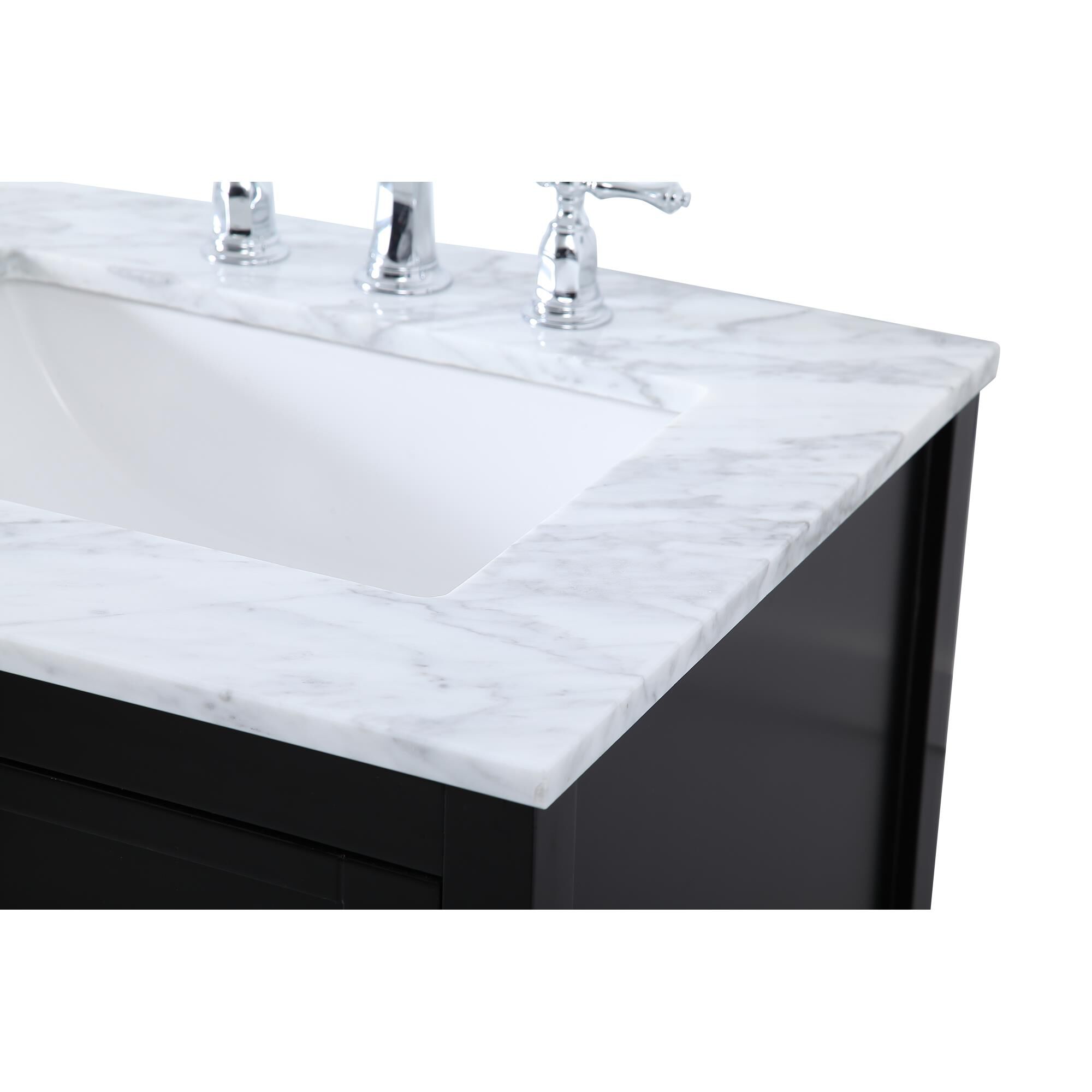 Shown in Black And Brushed Nickel With Carrara White Marble finish