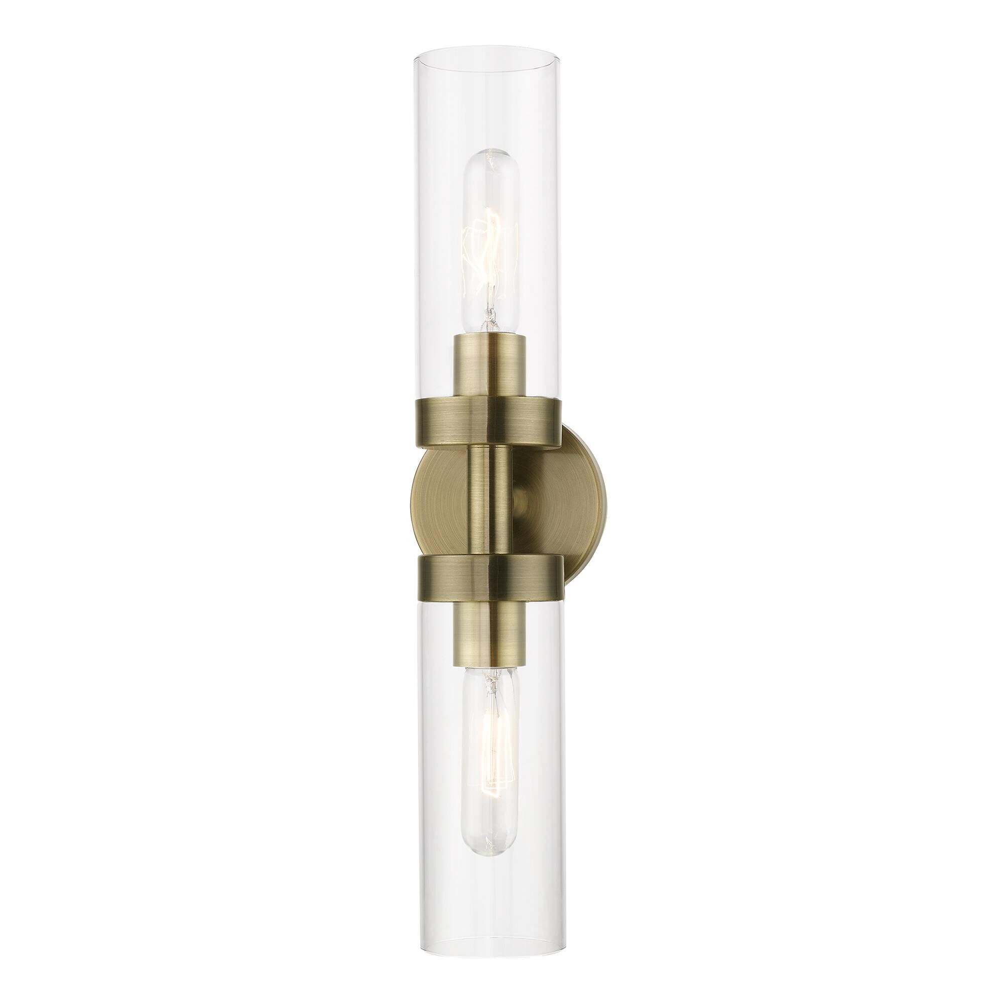 Shown in Antique Brass finish and Clear glass