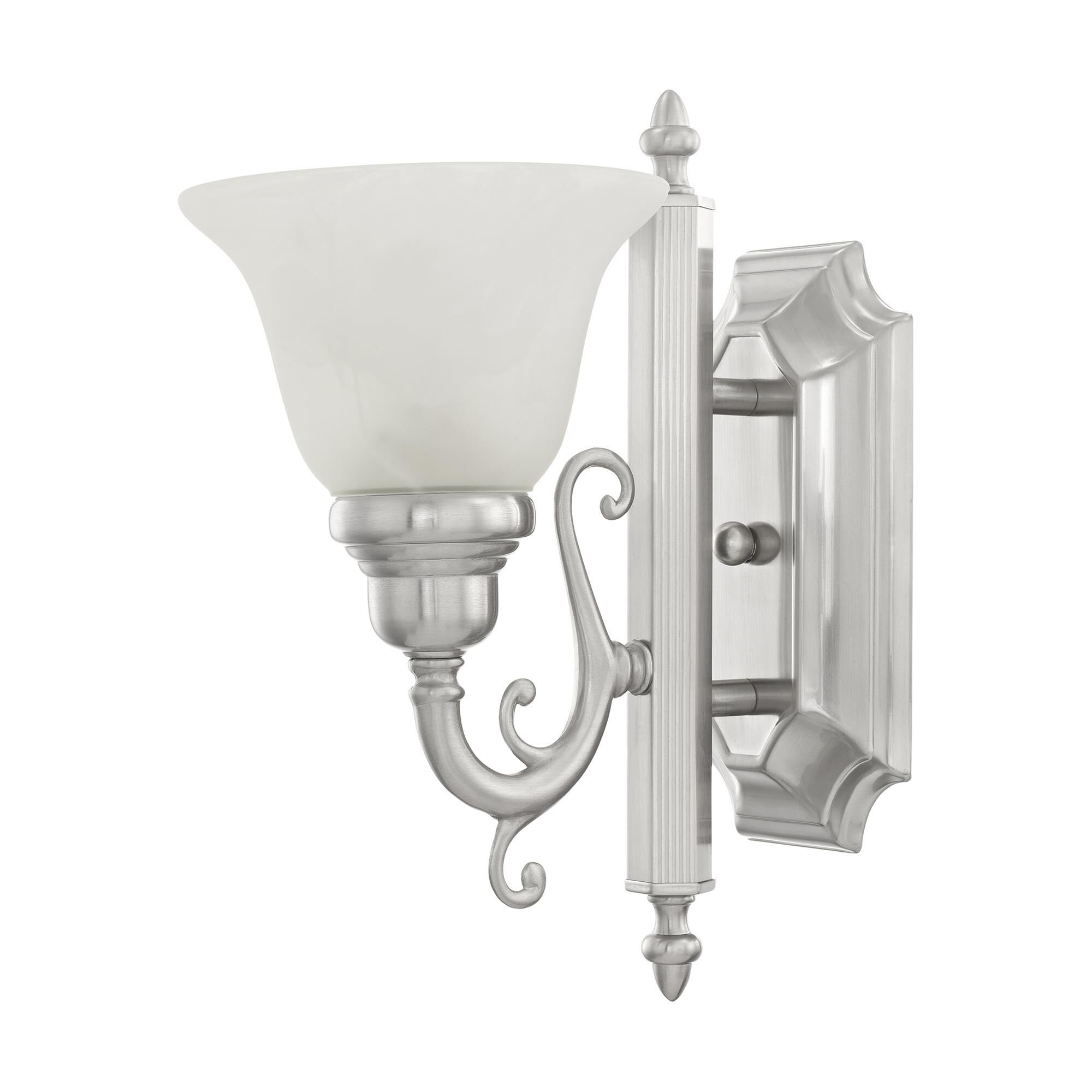 Shown in Brushed Nickel finish and White Alabaster glass