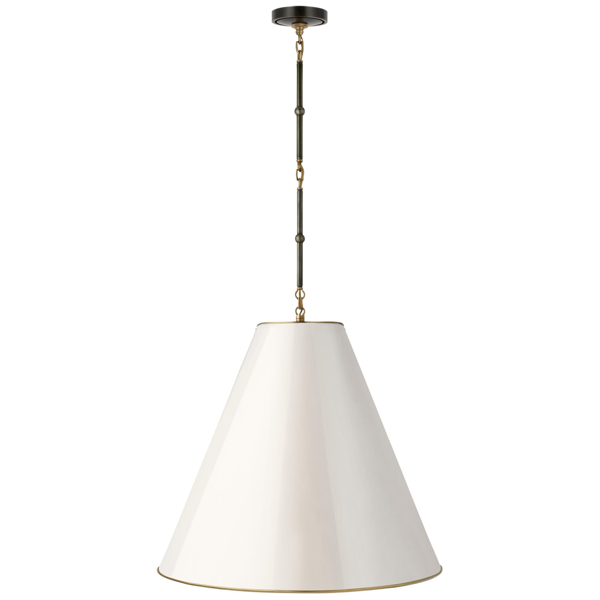Shown in Bronze With Antique Brass finish and Antique White With Brass Interior shade