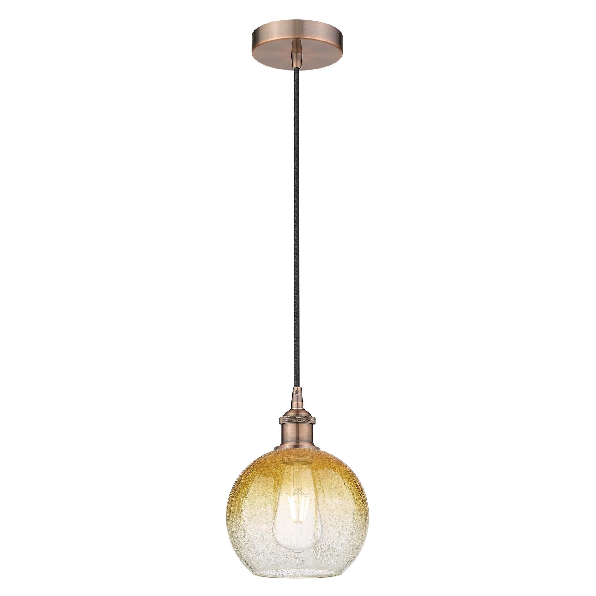 Shown in Antique Copper finish and Amber glass
