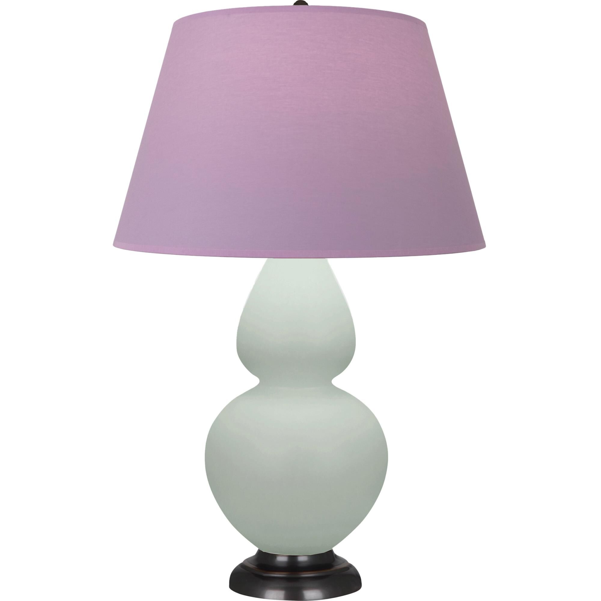 Shown in Matte Celadon finish and Lavender and Plum shade and Deep Patina Bronze accent