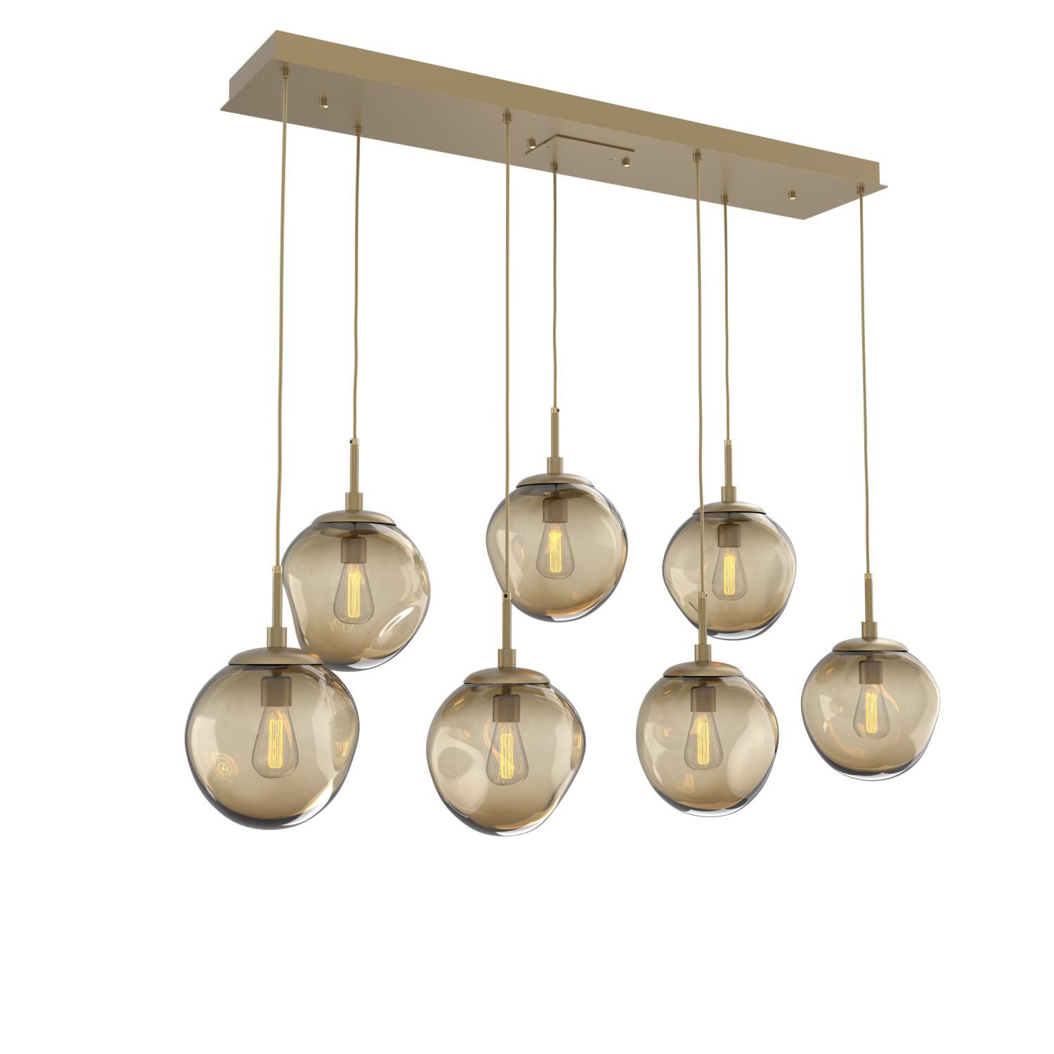 Shown in Gilded Brass finish and Blown Bronze glass