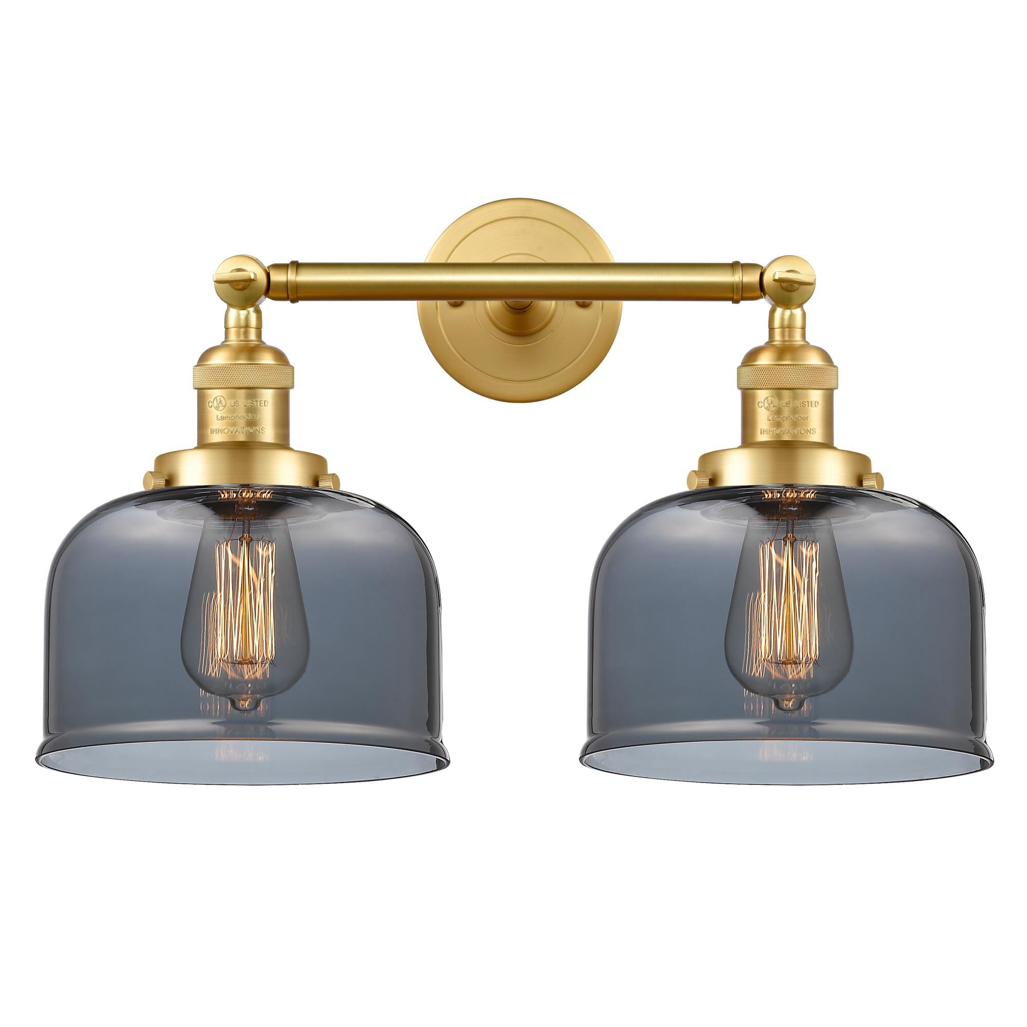 Shown in Satin Gold finish and Plated Smoke Large Bell glass