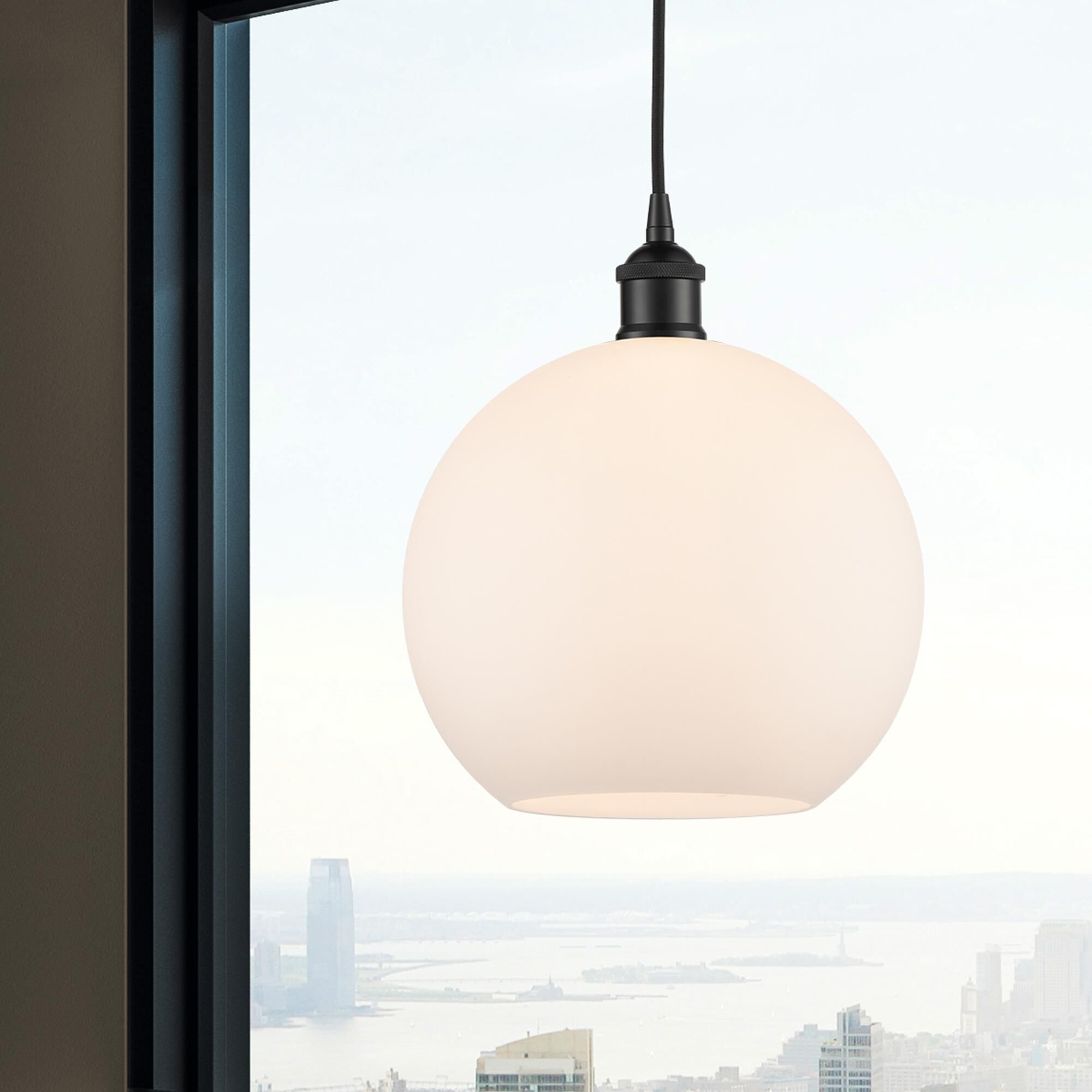 Shown in Matte Black finish and Cased Matte White Large Athens glass