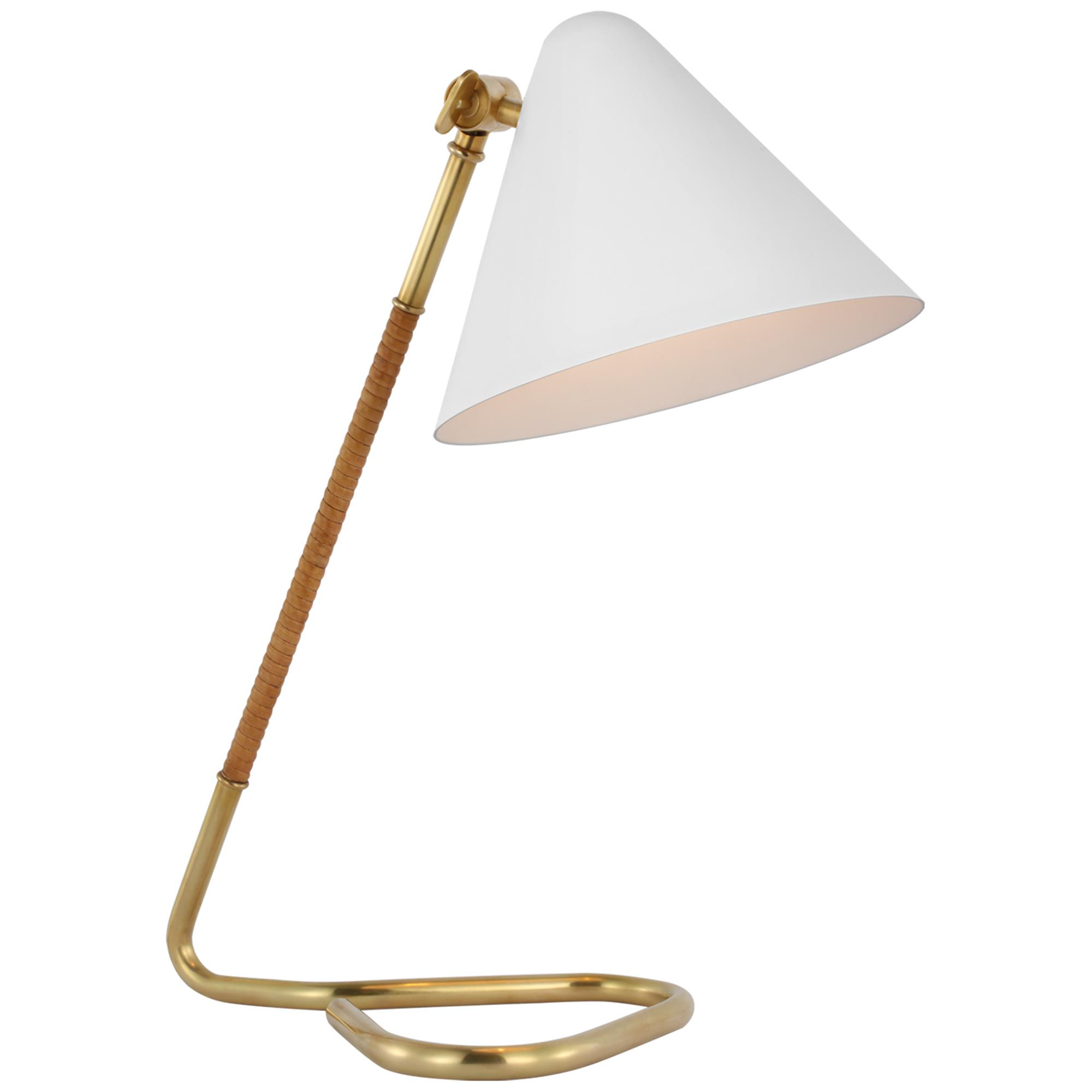 Shown in Hand-Rubbed Antique Brass and Natural Rattan finish and White shade