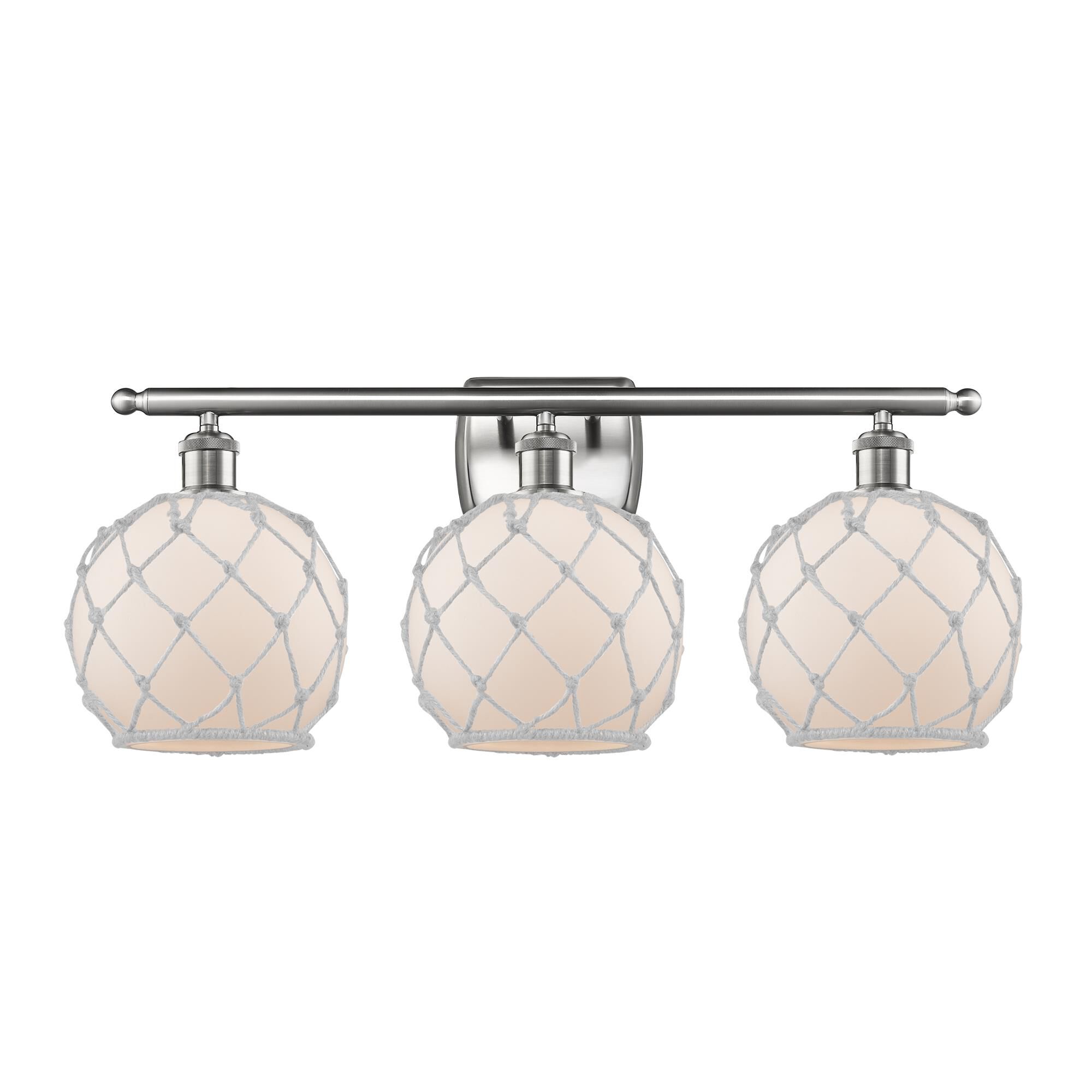 Shown in Brushed Satin Nickel finish and White With White Rope glass