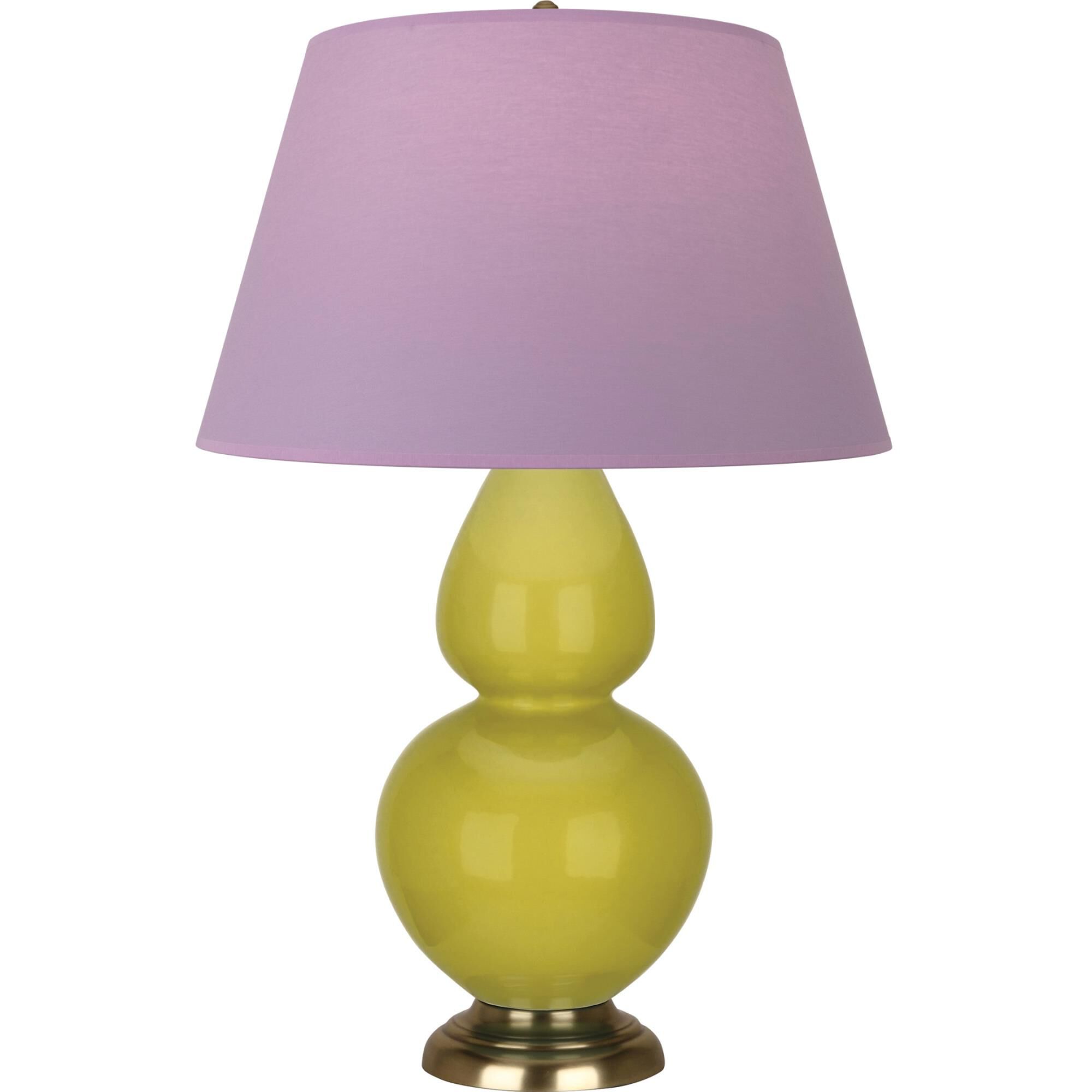 Shown in Citron finish and Lavender and Plum shade and Antique Brass accent