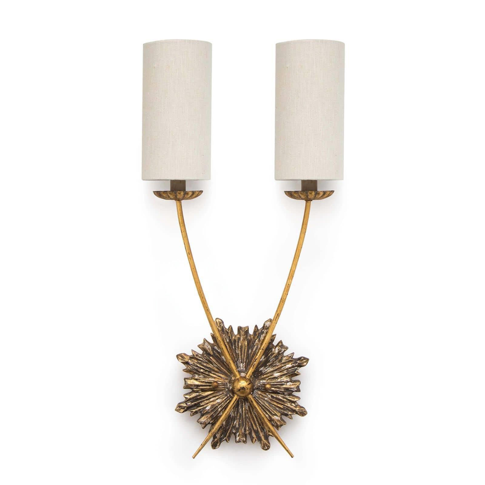 Shown in Antique Gold finish and Linen shade