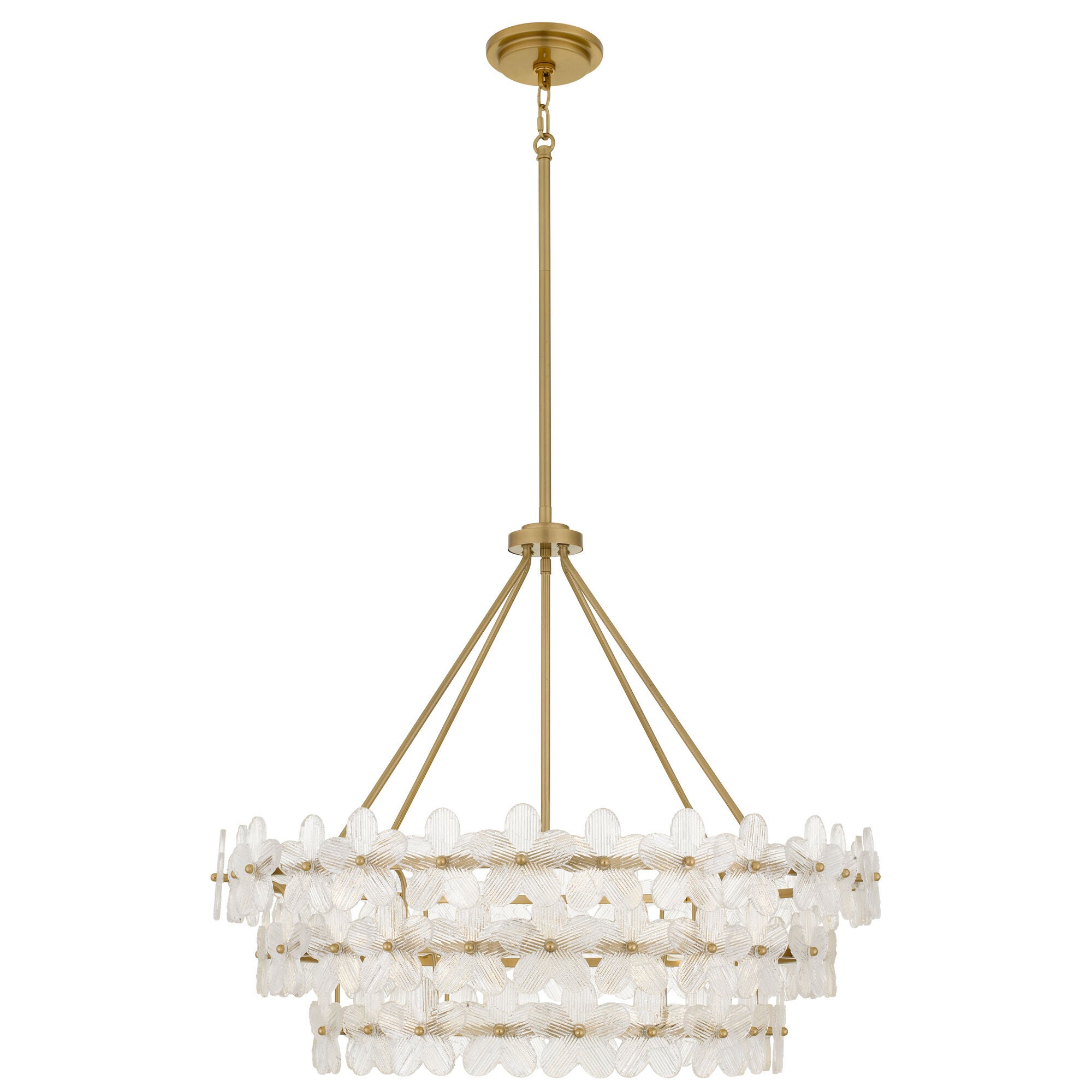 Shown in Brushed Gold finish and Clear Textured Glass shade