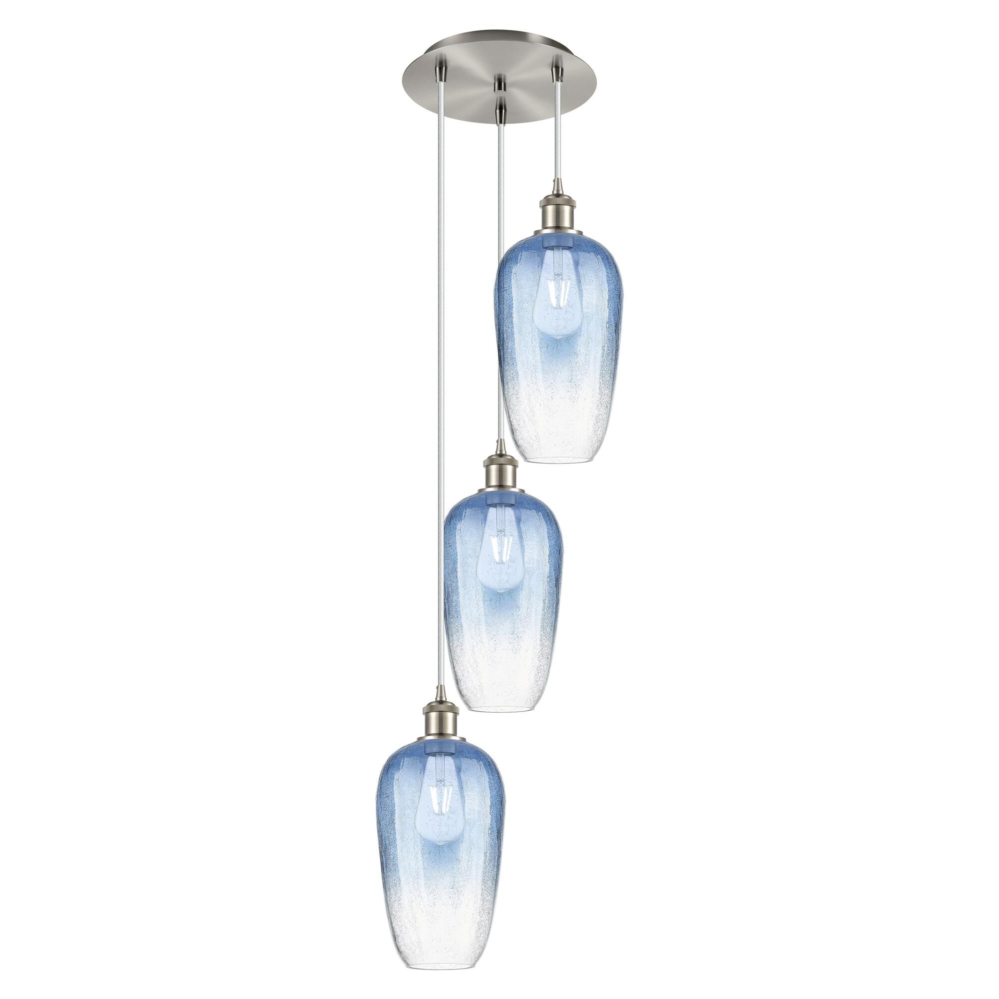 Shown in Brushed Satin Nickel finish and Sapphire Blue glass