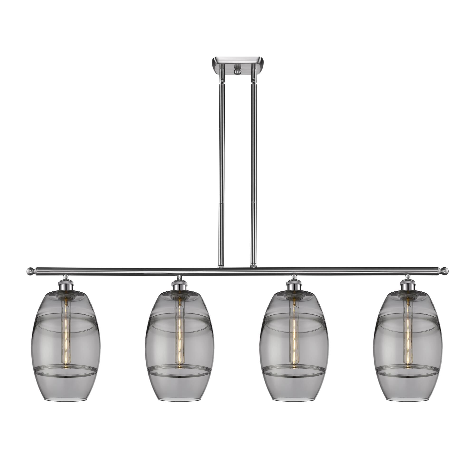 Shown in Brushed Satin Nickel finish and Light Smoke glass